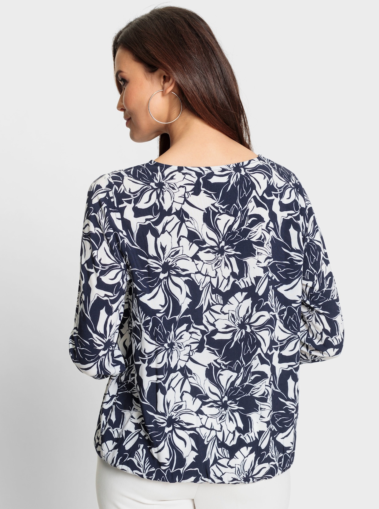 Druckbluse - marine-ecru-bedruckt