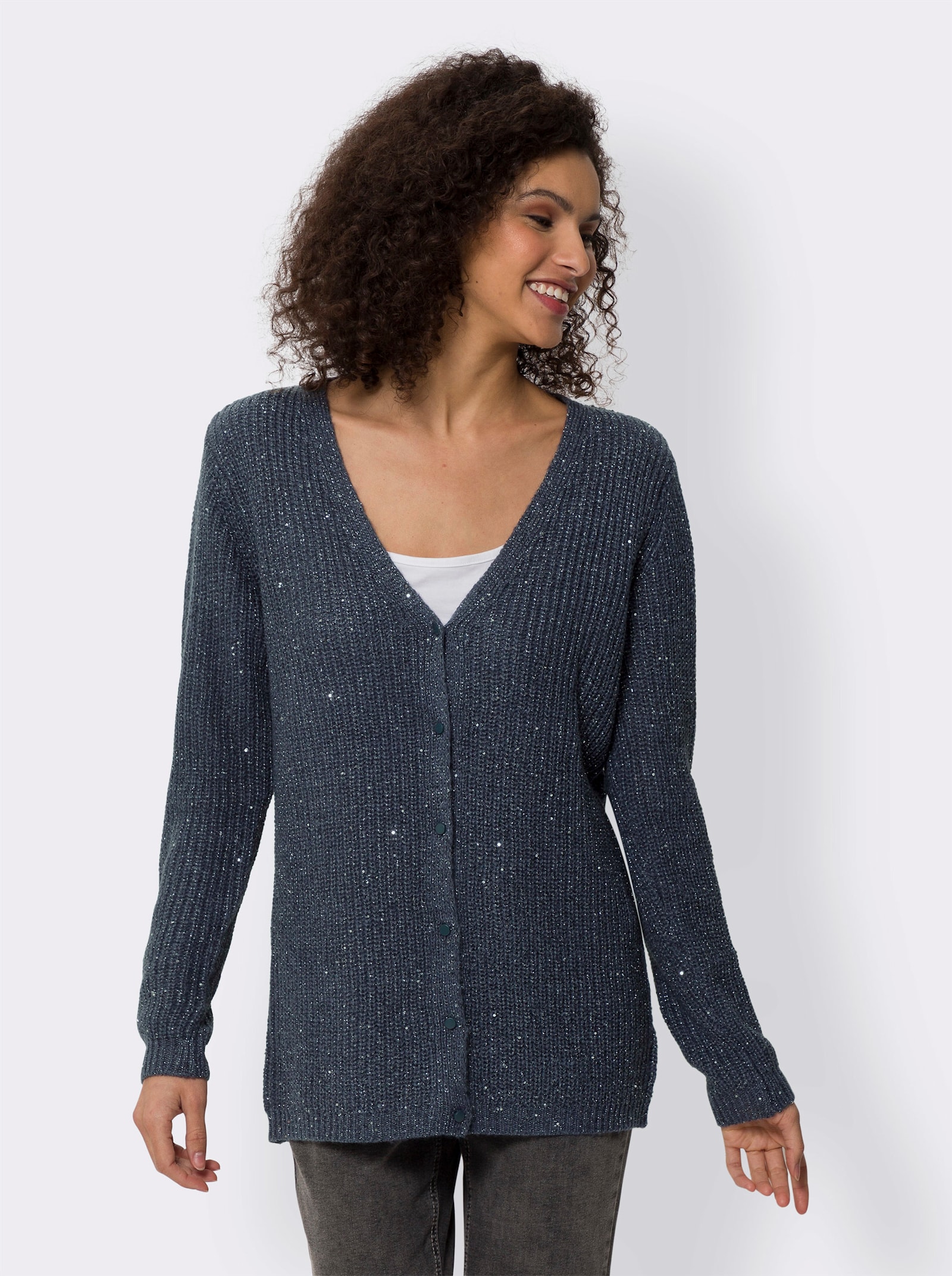 heine Strickjacke mit Pailletten - rauchblau
