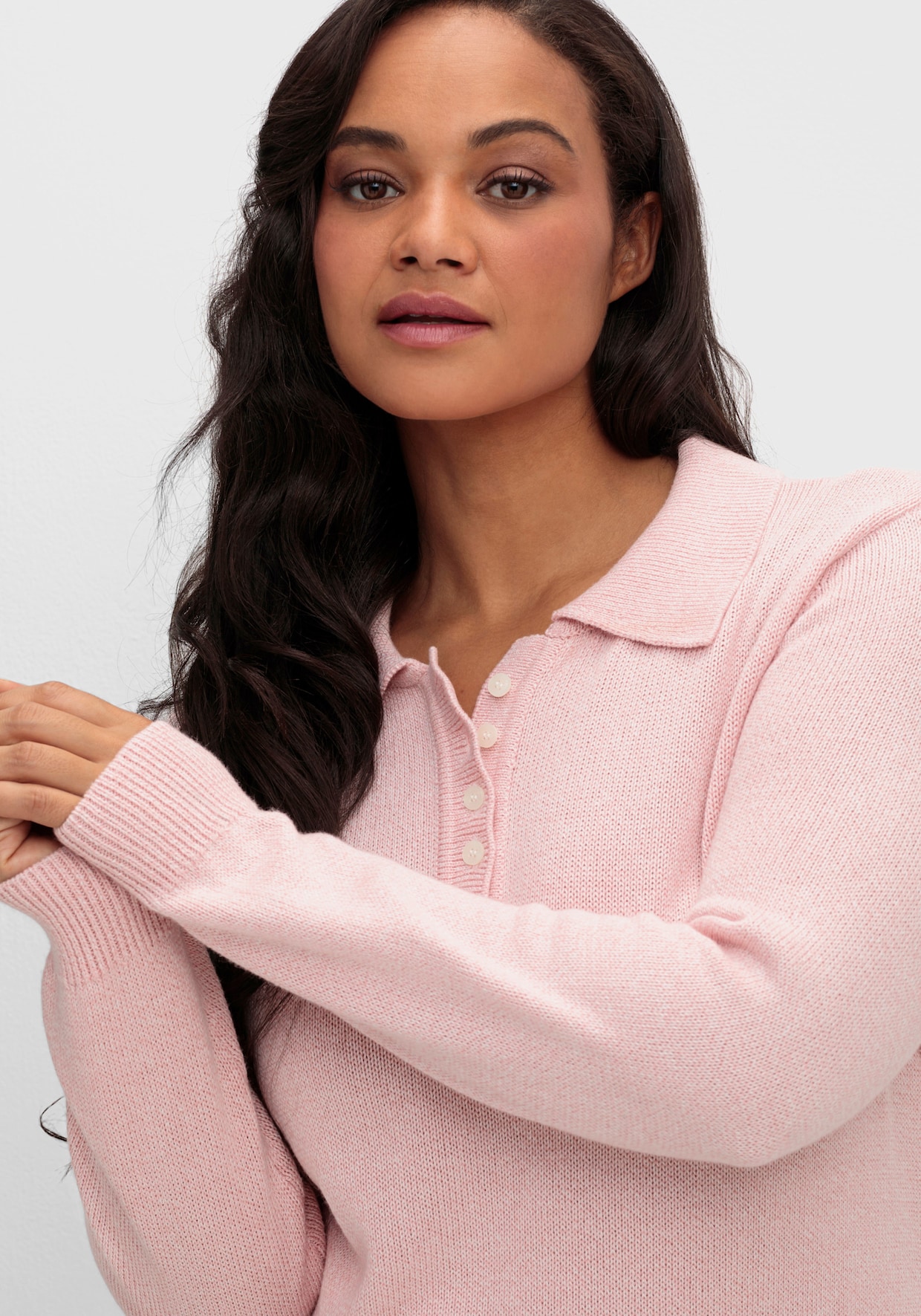 Polopullover aus meliertem Garn - rosenquarz-meliert