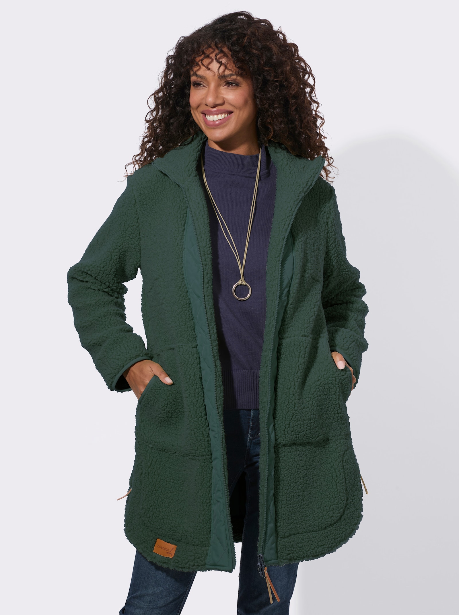  Teddyjacke mit Reißverschluss an den Saumschlitzen - moos