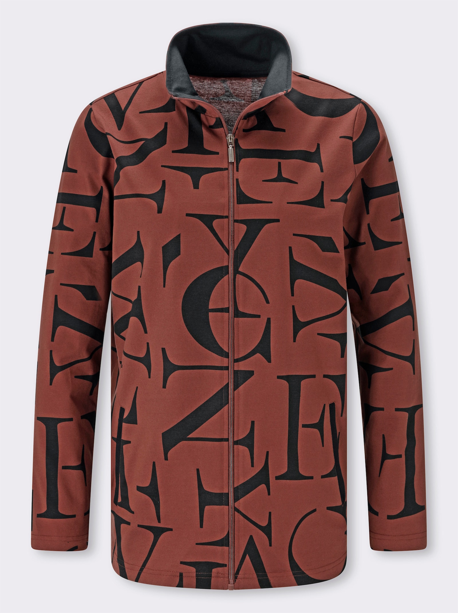 Shirtjacke mit Lettering-Druck - rotbraun-schwarz-bedruckt