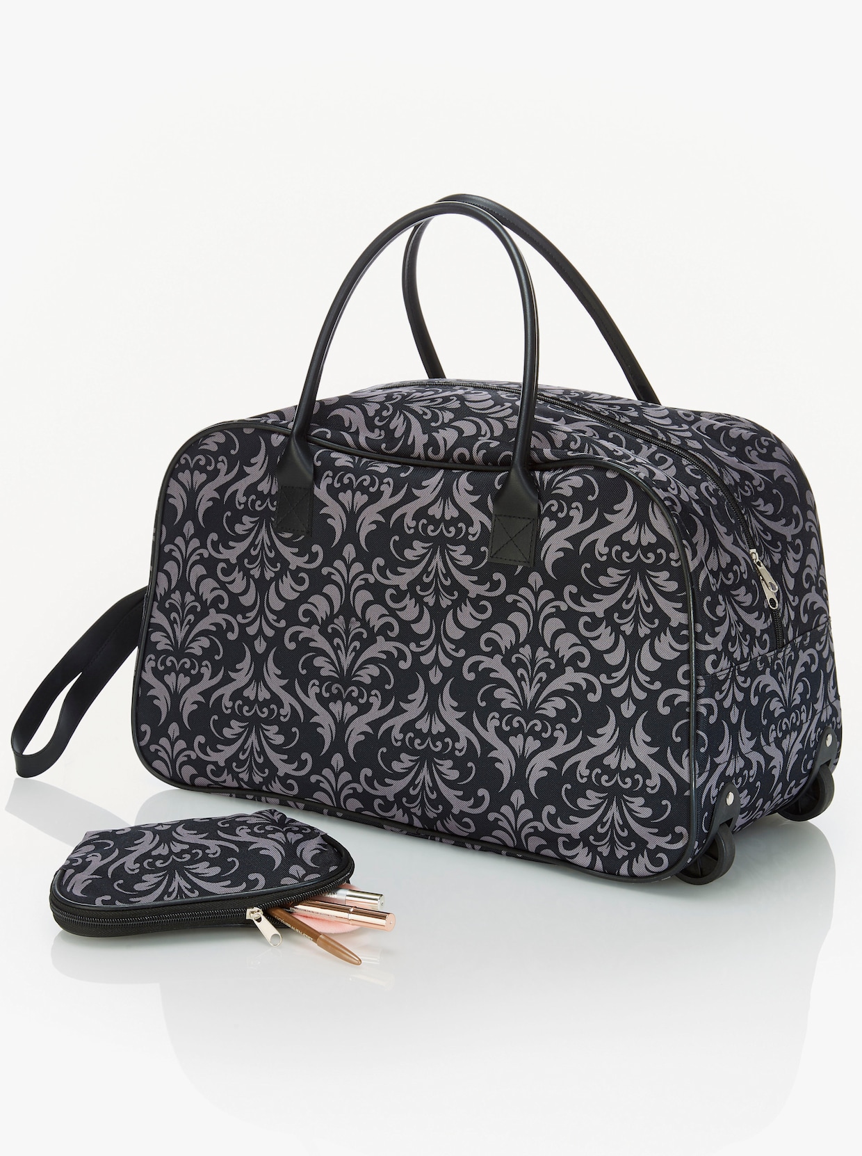 Reisetaschen-Set - schwarz-geblümt