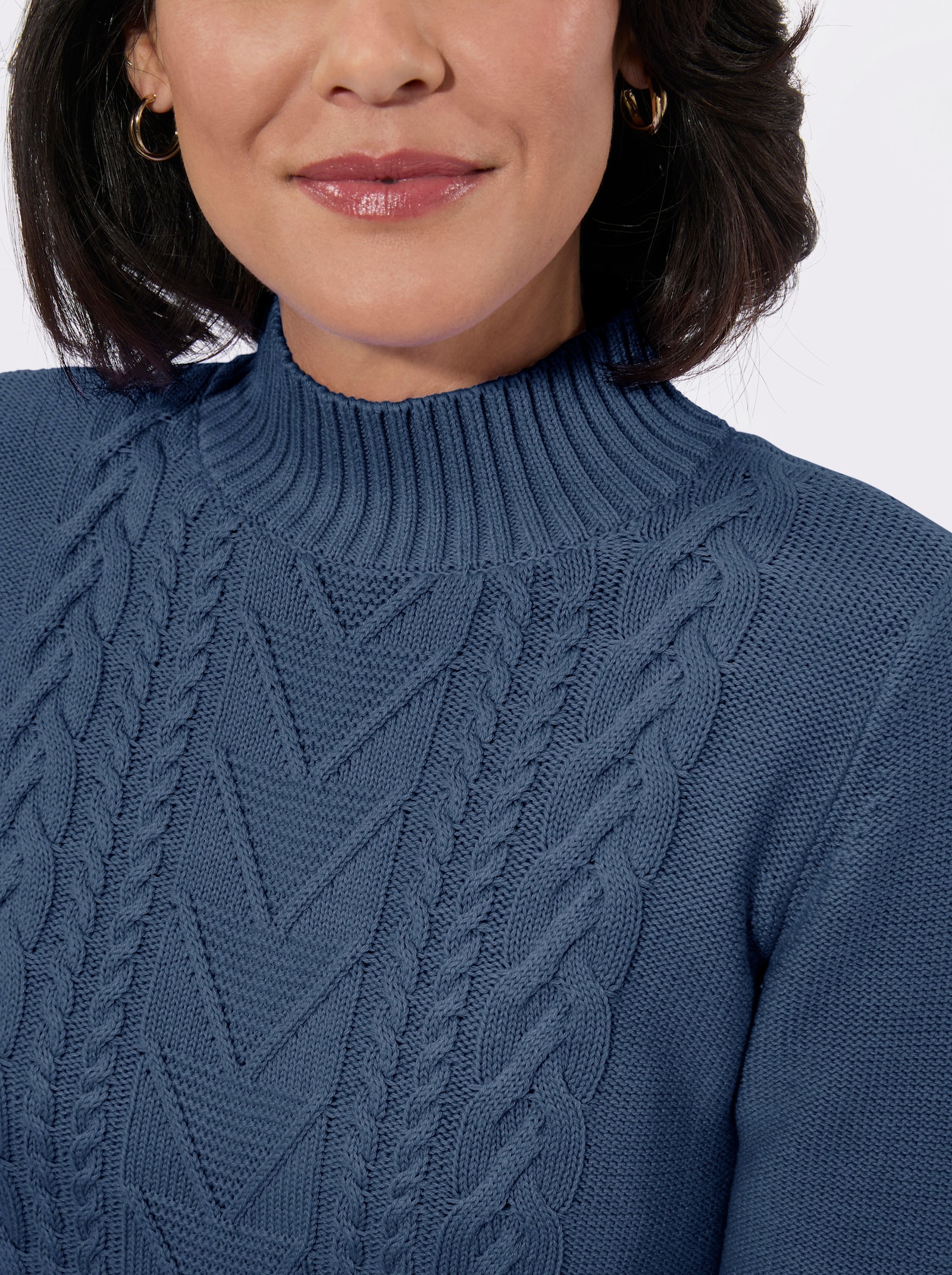 Pullover met opstaande kraag en ribboorden - jeansblauw