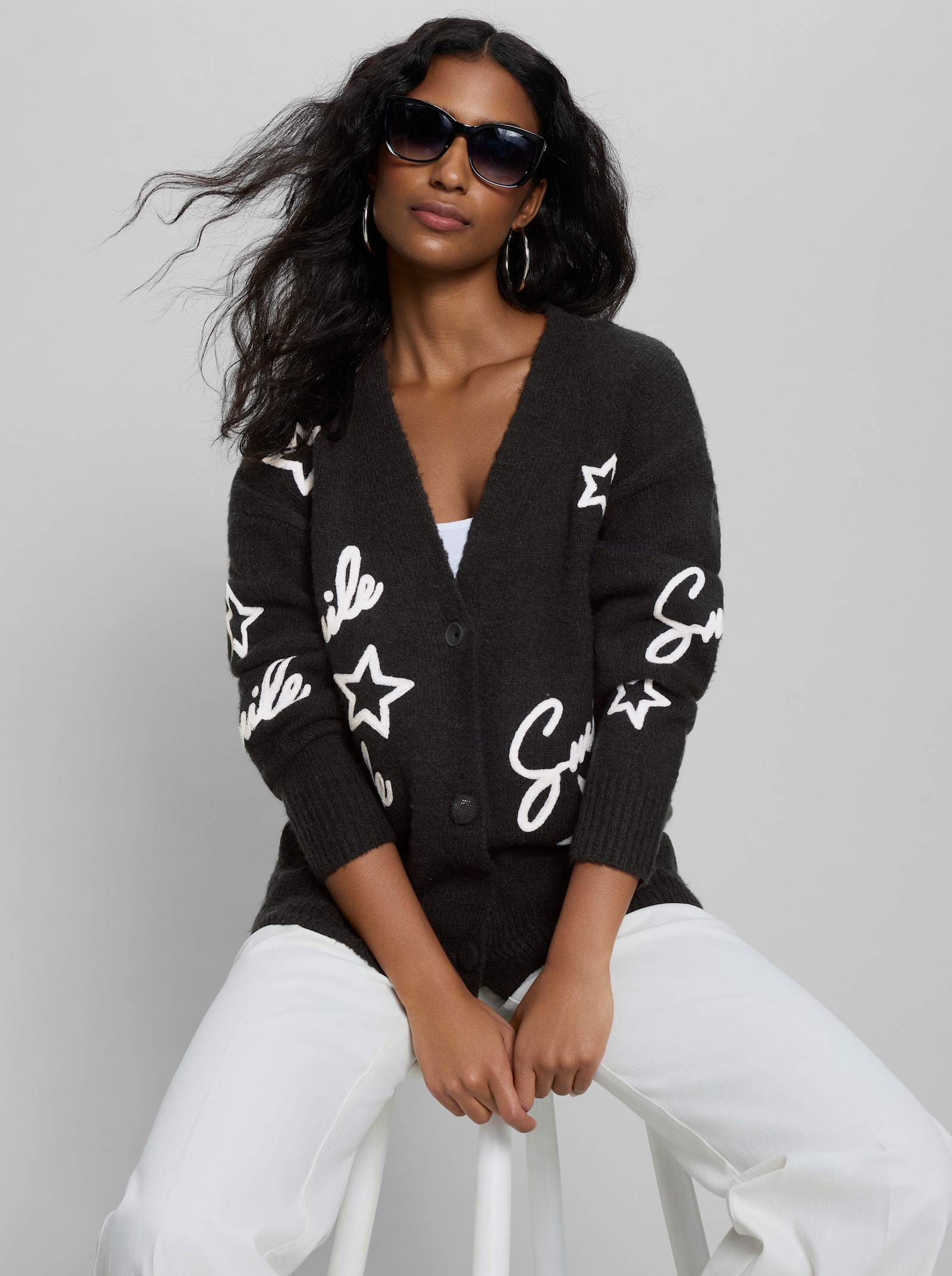 heine Vest met borduursel - zwart