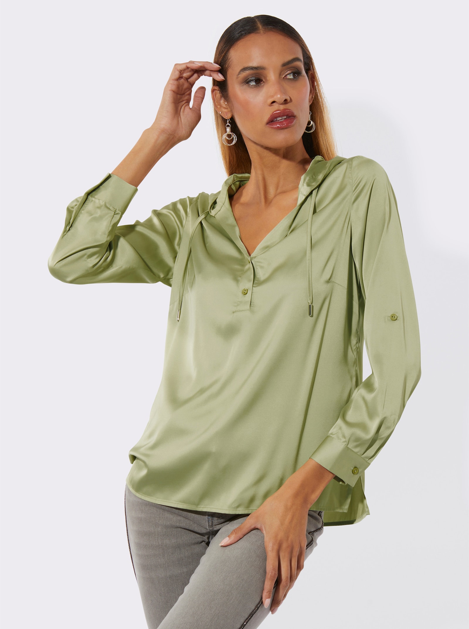 Schlupfbluse mit Kapuze - pistazie