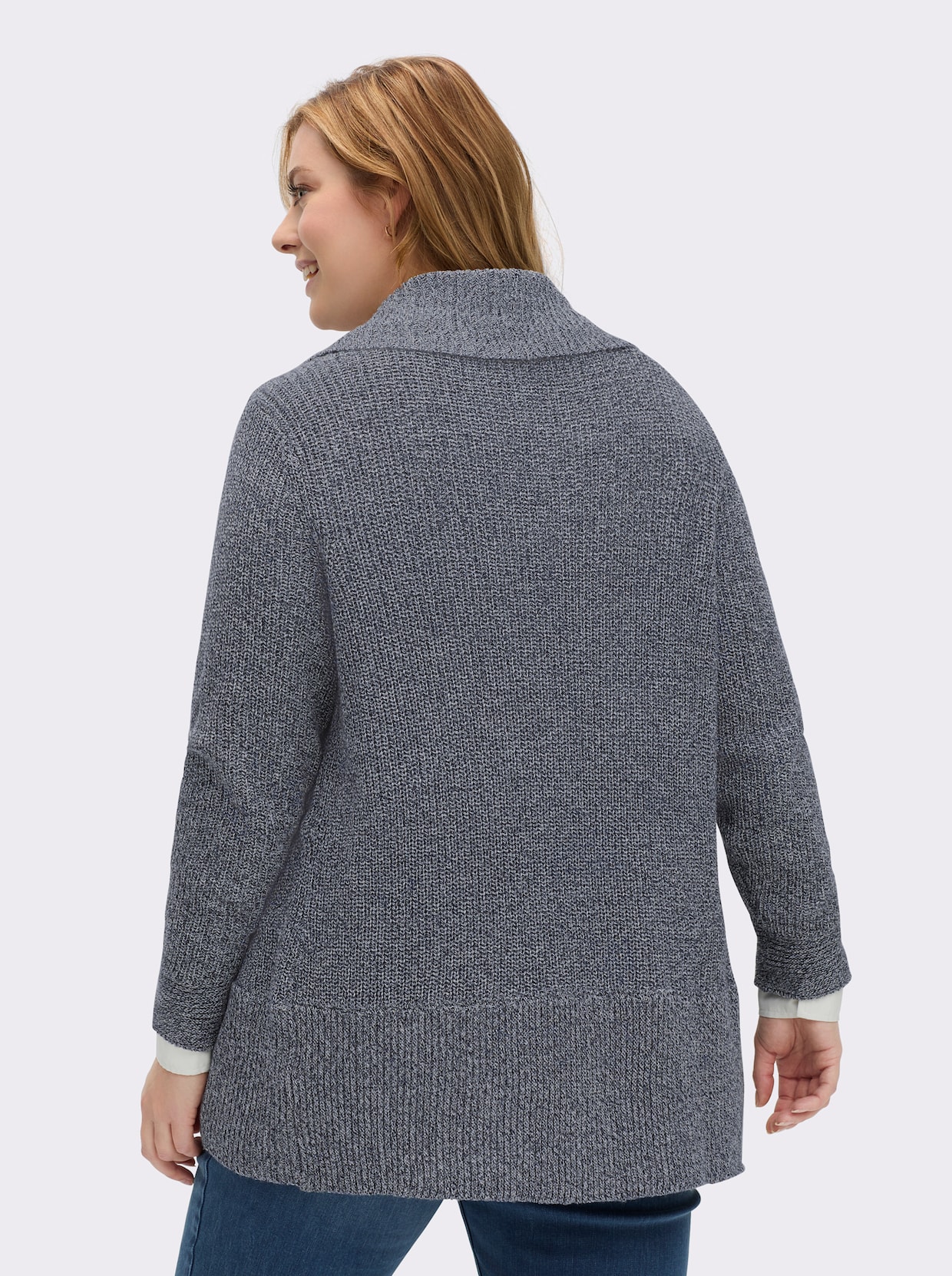 Strickjacke mit Schalkragen - marine-meliert