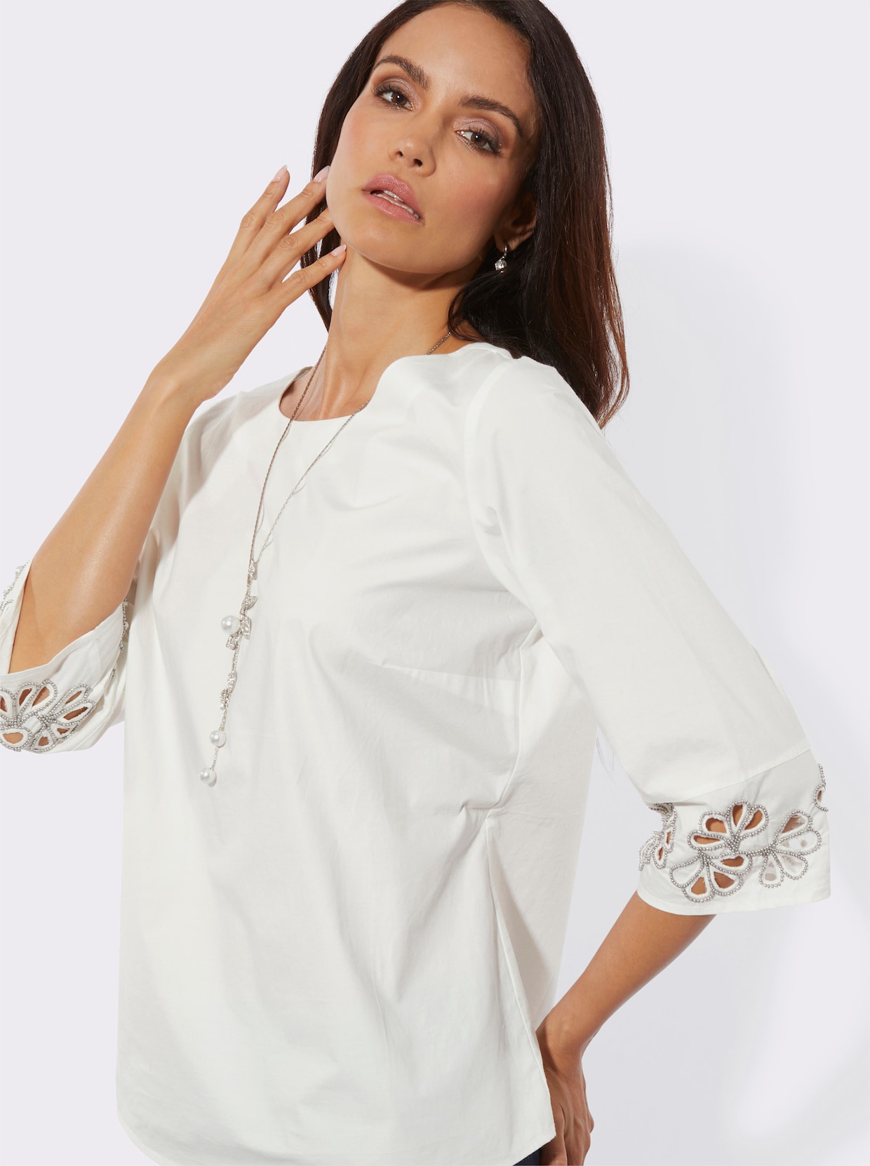 Baumwollbluse in bequemer Schlupfform - ecru