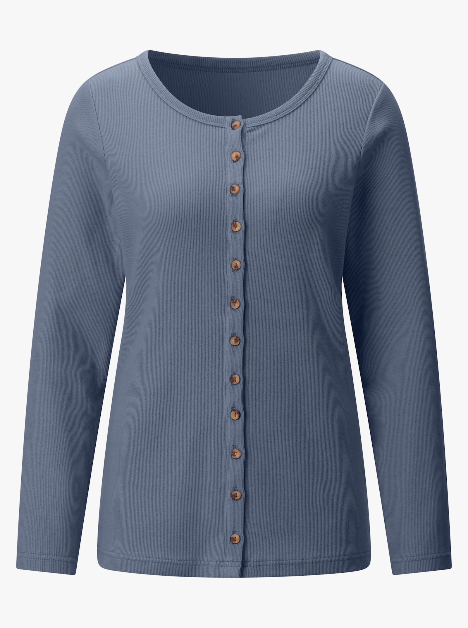  Rippshirt mit dekorativer Knopfleiste - rauchblau