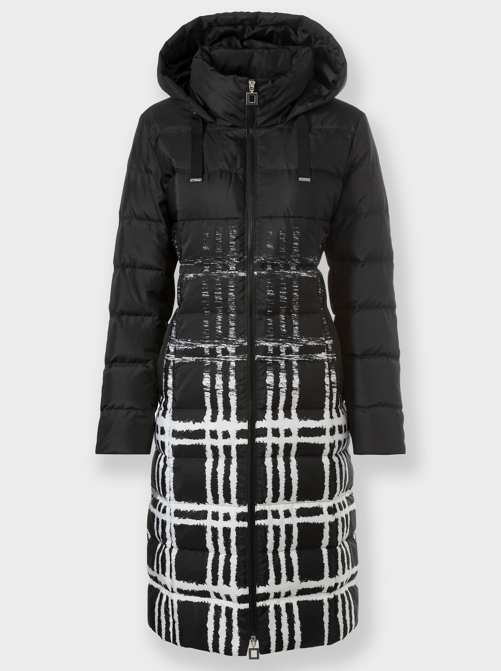 heine Manteau matelassé avec capuche, à carreaux - noir-écru imprimé