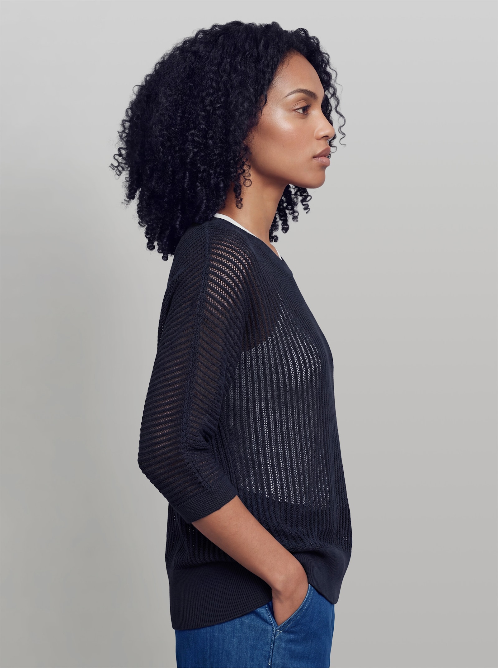 heine Ajourpullover mit weitem Ausschnitt - marine