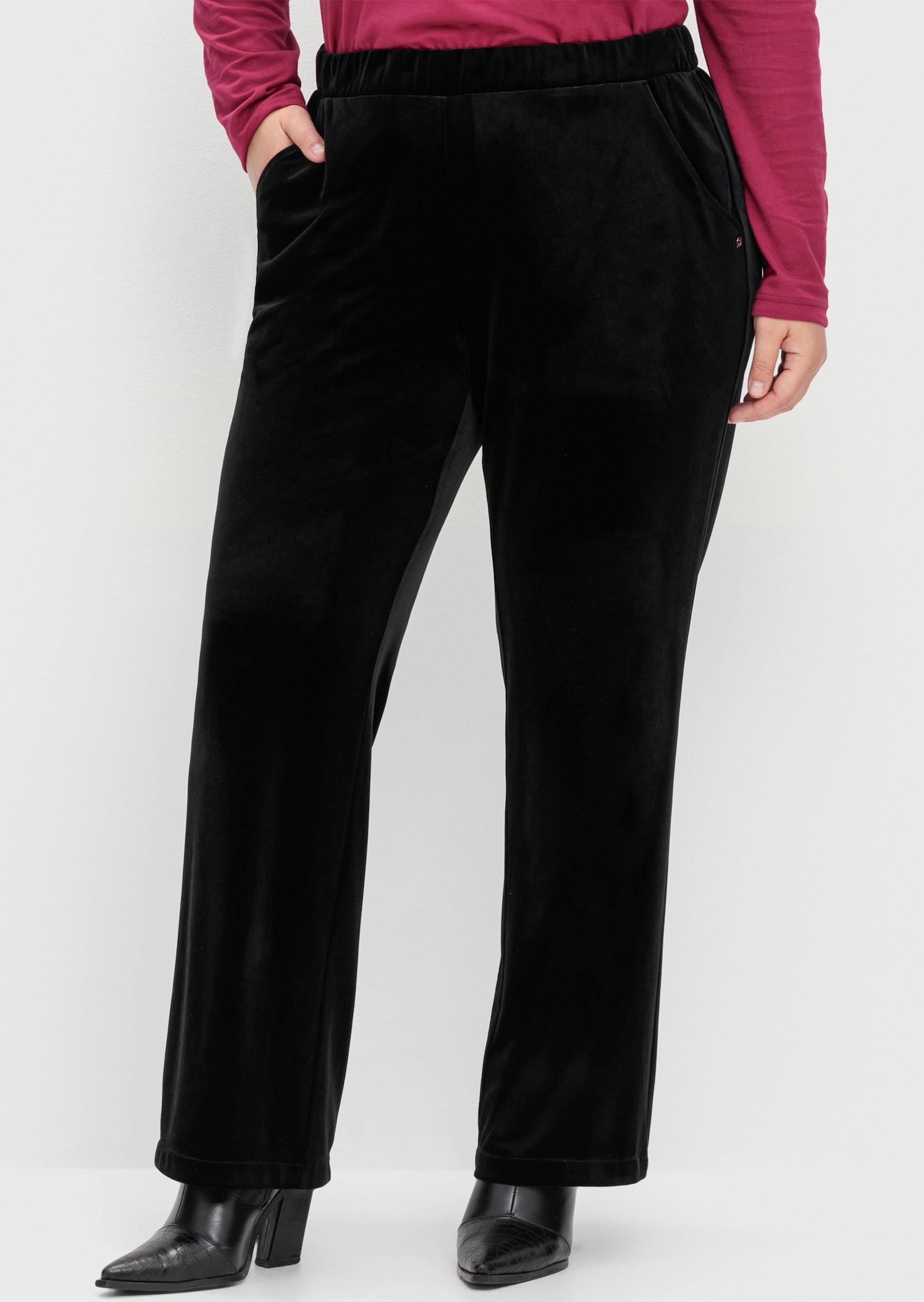 sheego Fluwelen broek in comfortmodel - zwart