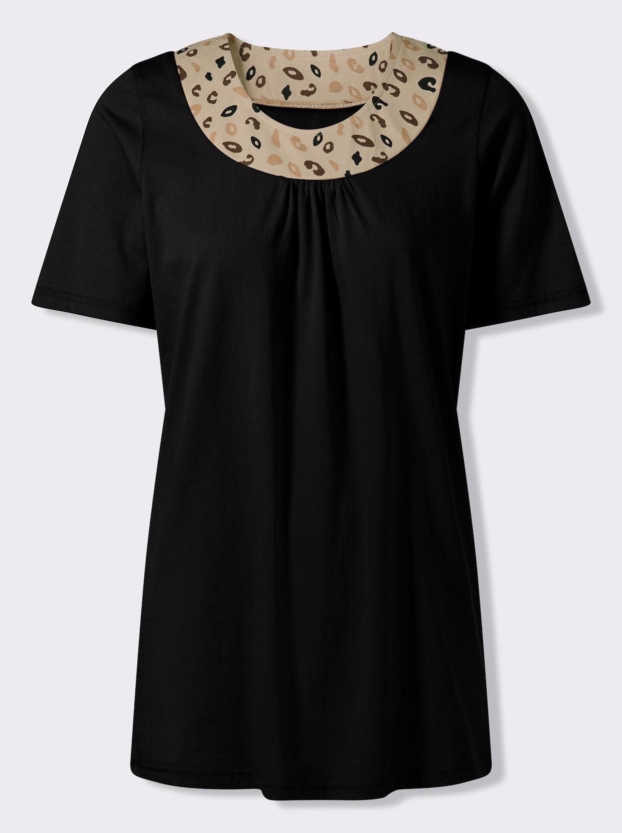 Longshirt mit Leo-Druck - schwarz