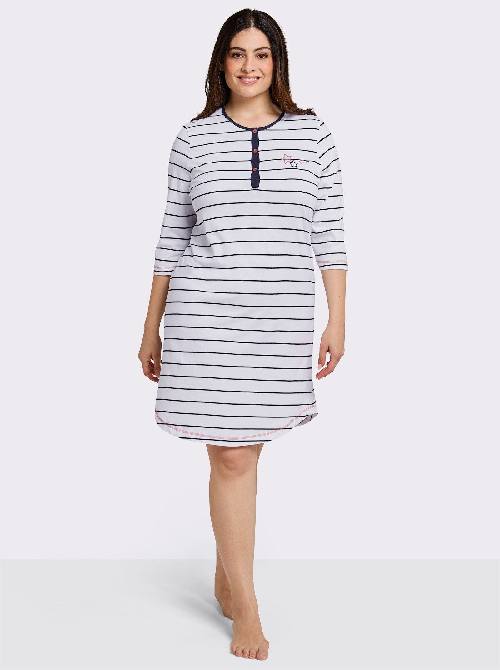 wäschepur Sleepshirt aus reiner Baumwolle - weiß-marine-geringelt