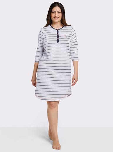 wäschepur Sleepshirt aus reiner Baumwolle - weiß-marine-geringelt