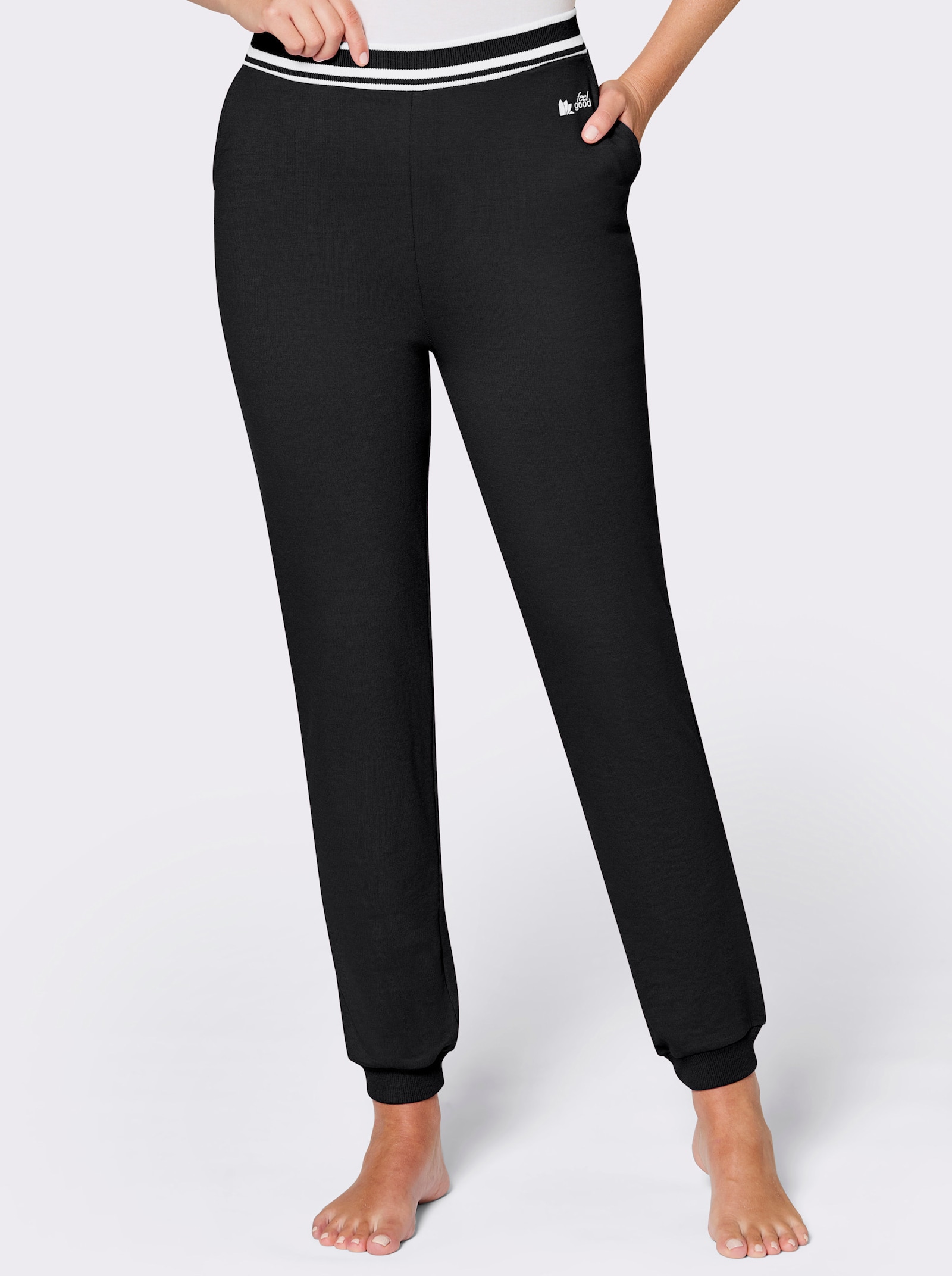 feel good Dehnbund-Hose aus Sweatware - schwarz-weiß