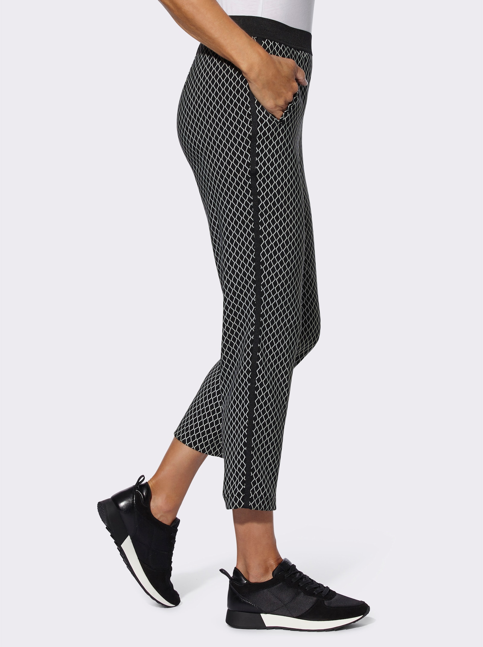 7/8-Hose in Bengalin-Qualität - schwarz-weiss-bedruckt