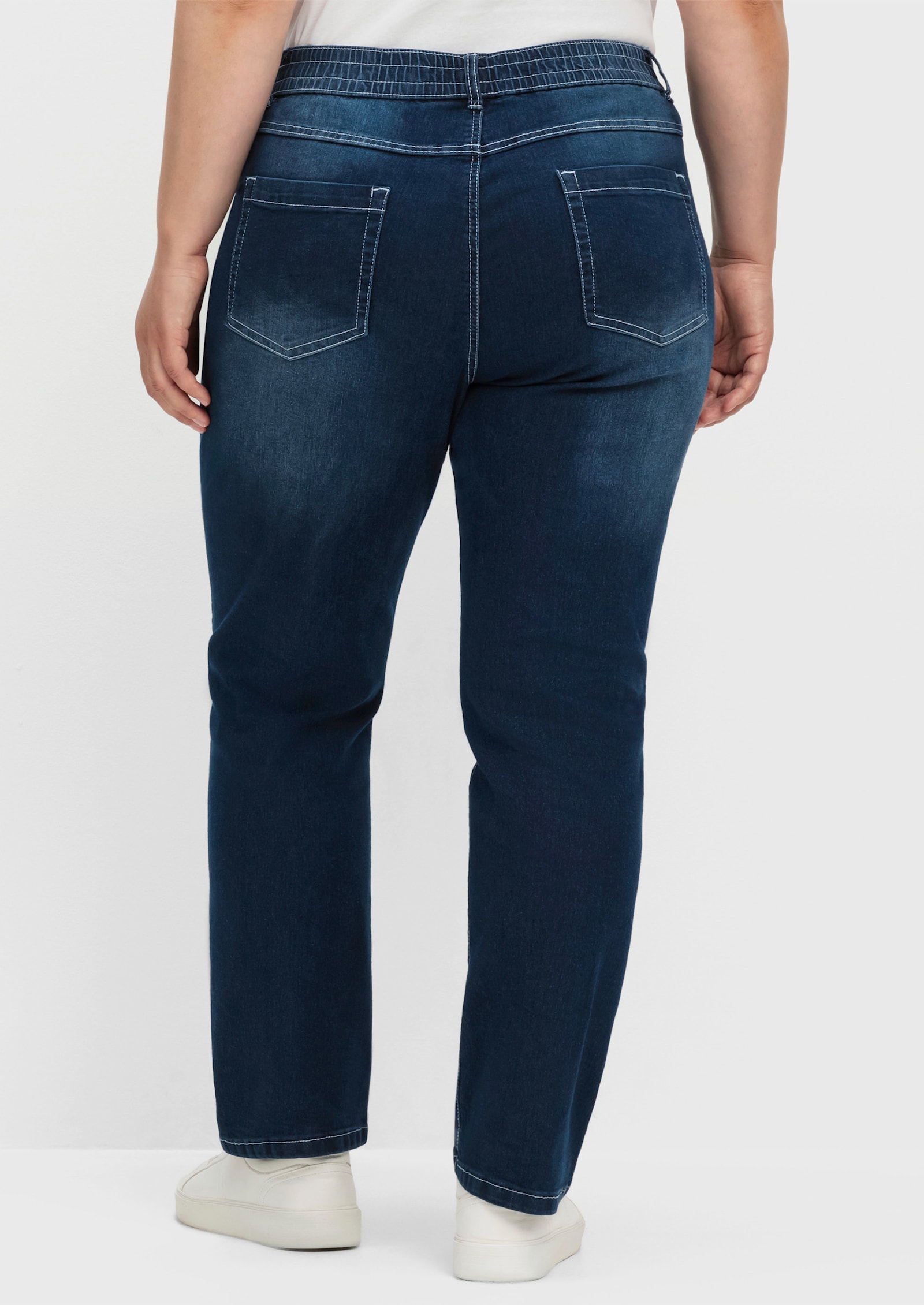 High-waist-Jeans mit hohem Rundum-Dehnbund - blue-stone-washed