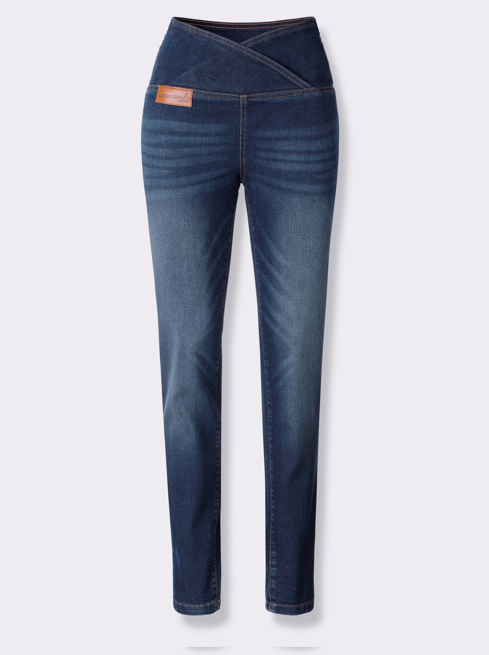 Stretch-Jeans mit überlappendem Bund - dark blue
