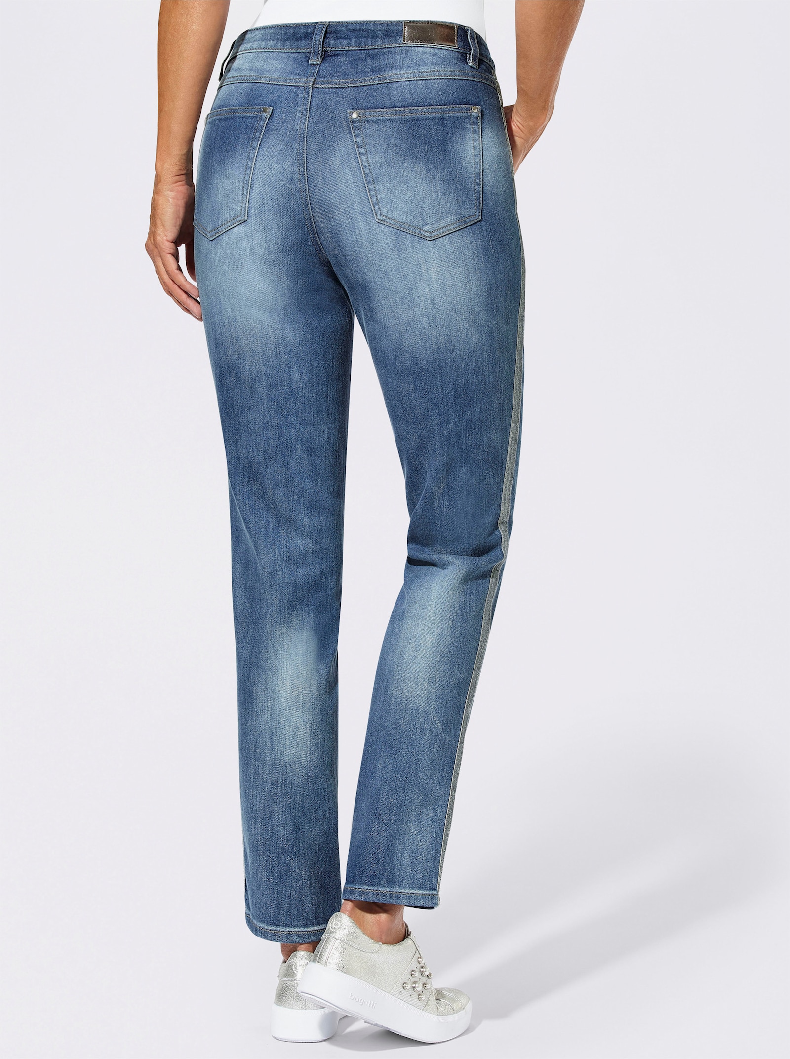 5-Pocket-Jeans mit streckenden Galonstreifen - blue-stone-washed