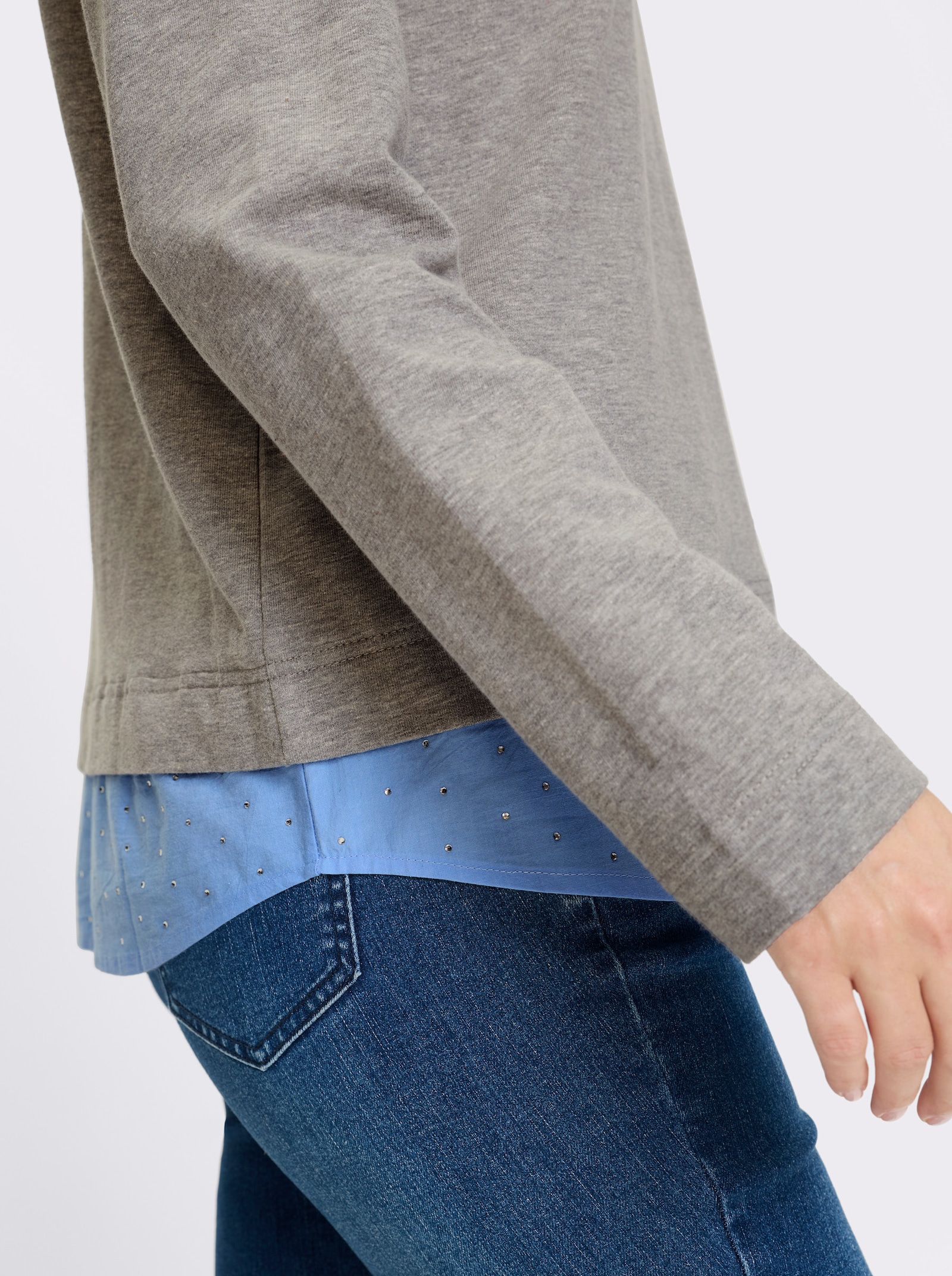 heine Sweatshirt mit Bluseneinsatz - grau-himmelblau-meliert