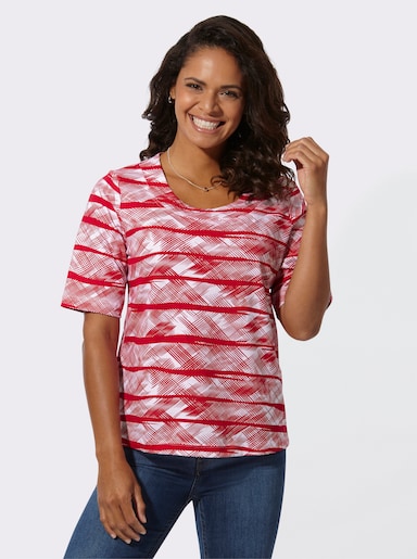 Kurzarmshirt aus reiner Baumwolle - rot-weiß-bedruckt