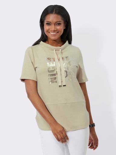 Kurzarmshirt mit Stehkragen - sand