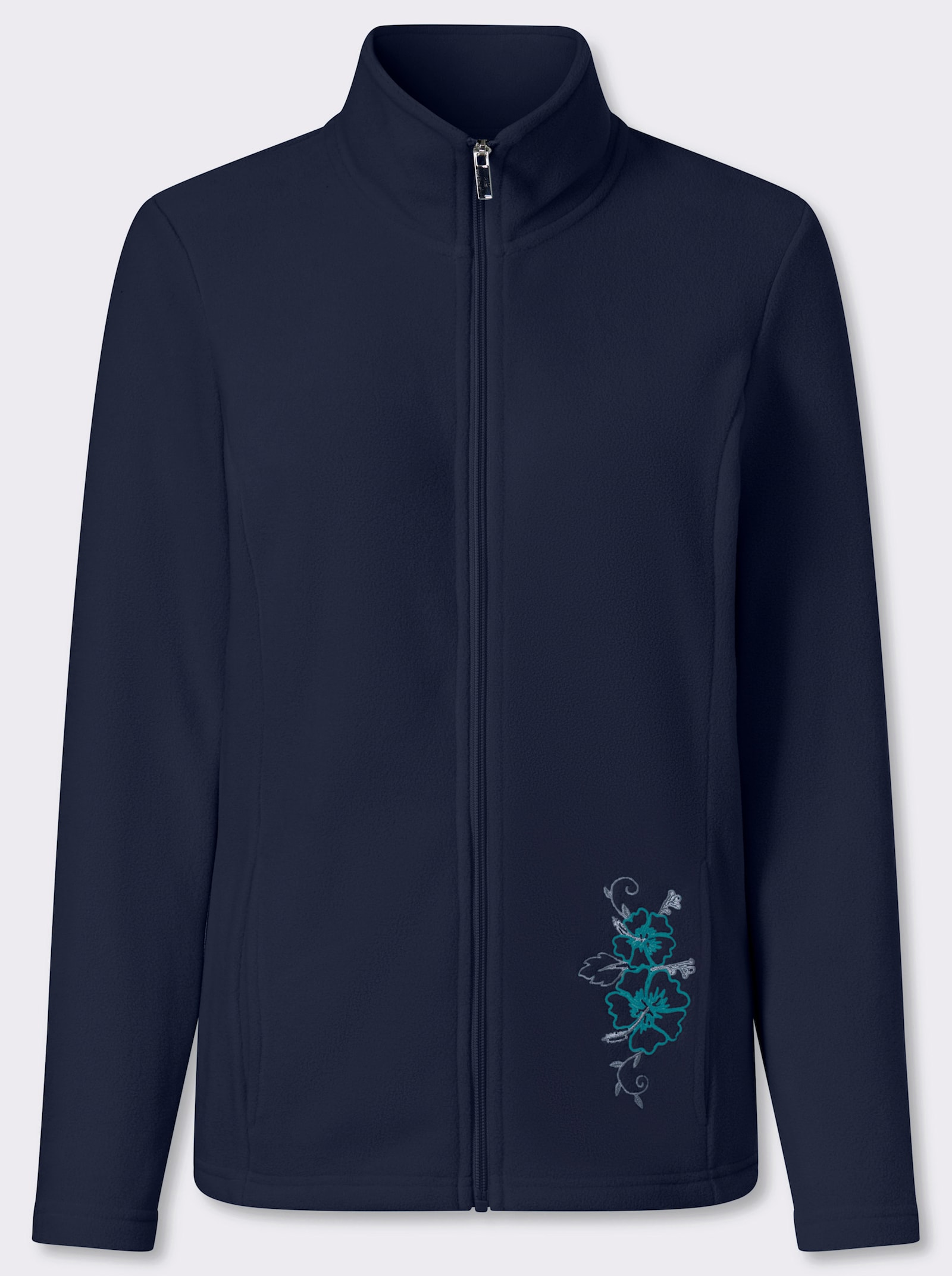 Fleecejacke mit Blütenstickerei - marine