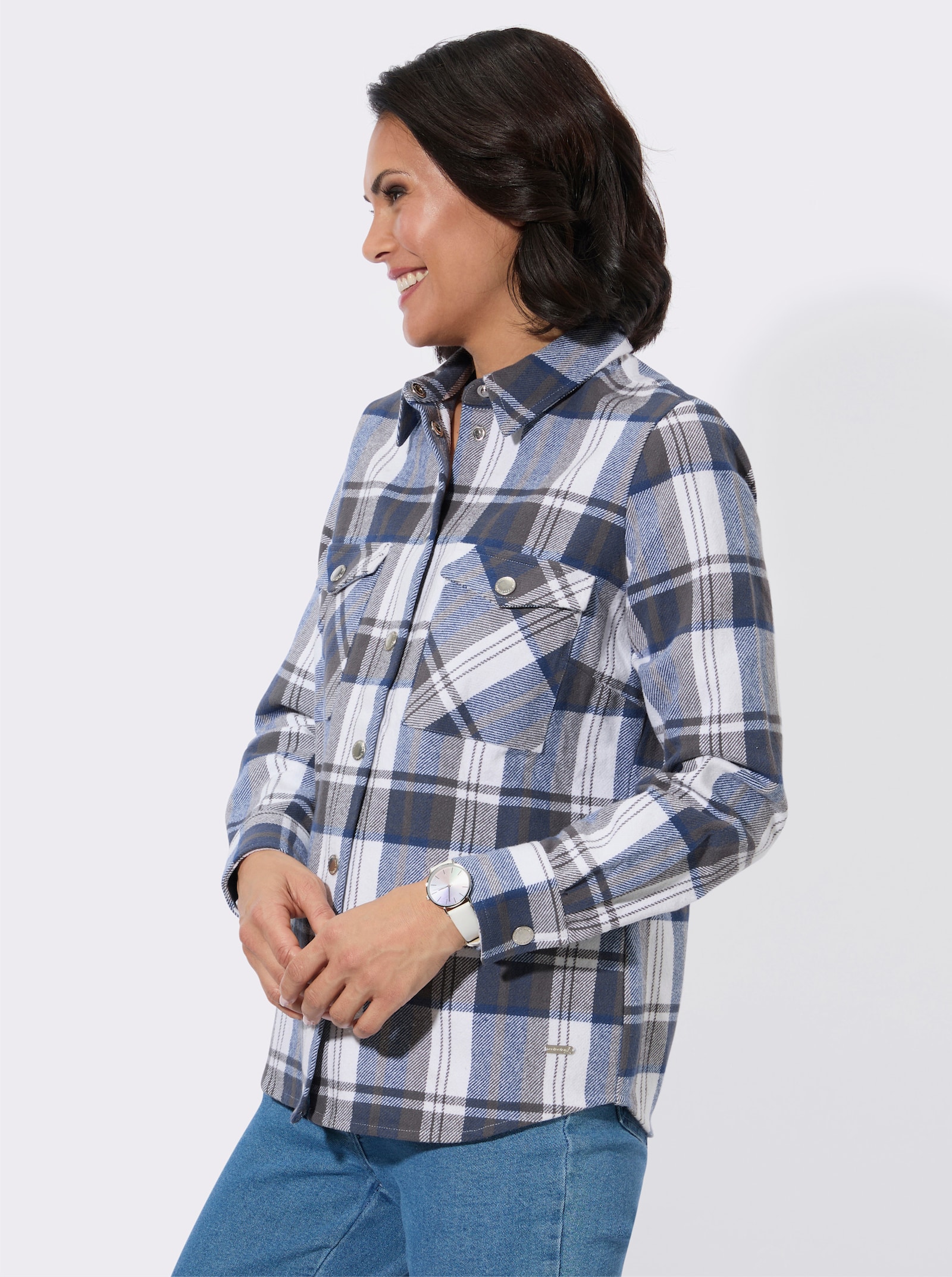 Flanellbluse im Karomuster - jeansblau-anthrazit-kariert