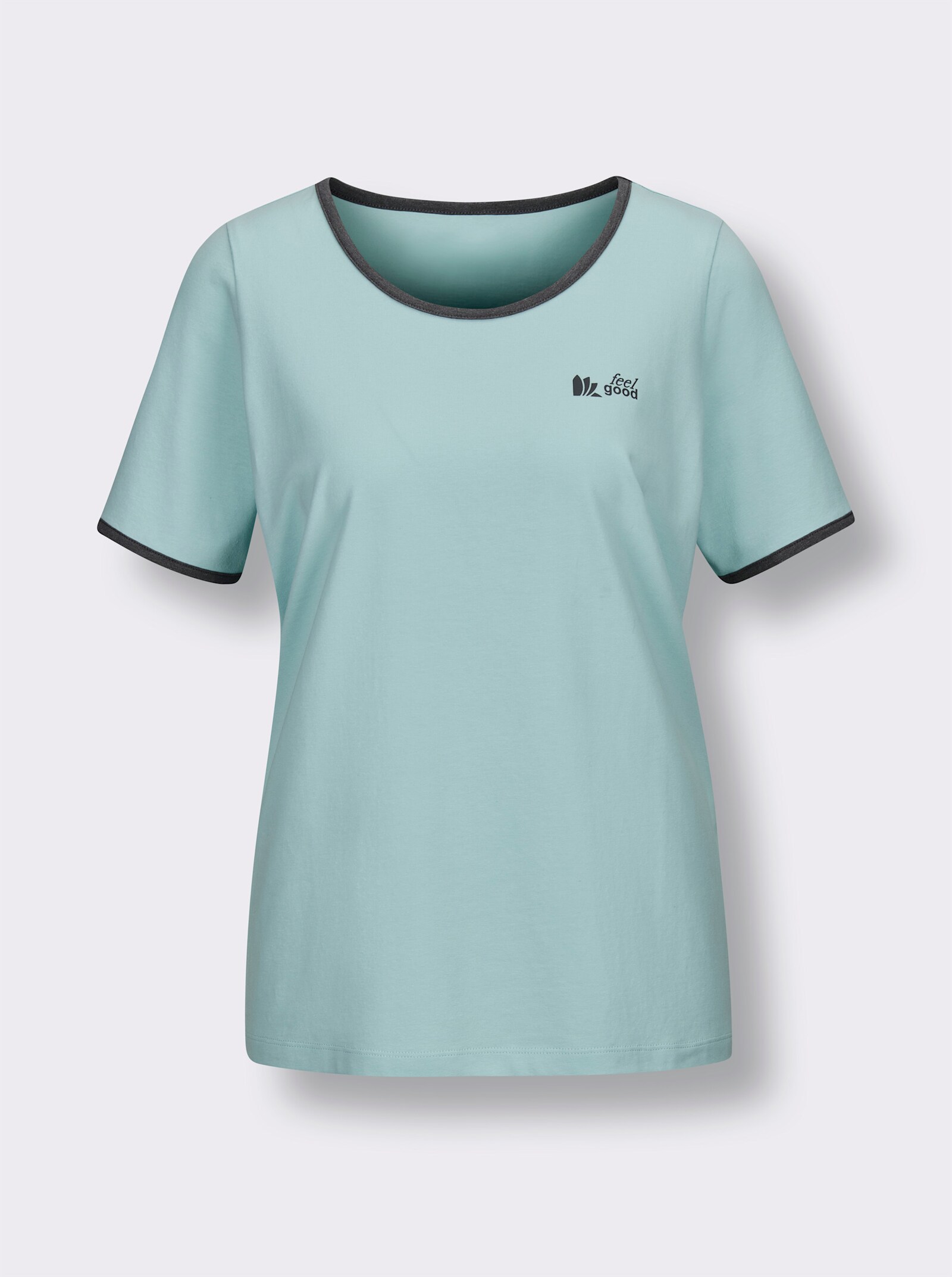 feel good Rundhalsshirt mit Logo-Aufdruck - mint-anthrazit-meliert
