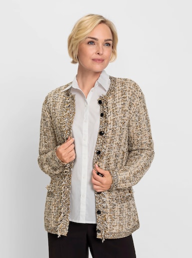 Strickjacke mit Fransen - camel-ecru-meliert