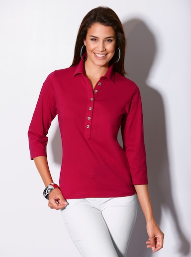 Poloshirt mit langer Knopfleiste - kirschrot
