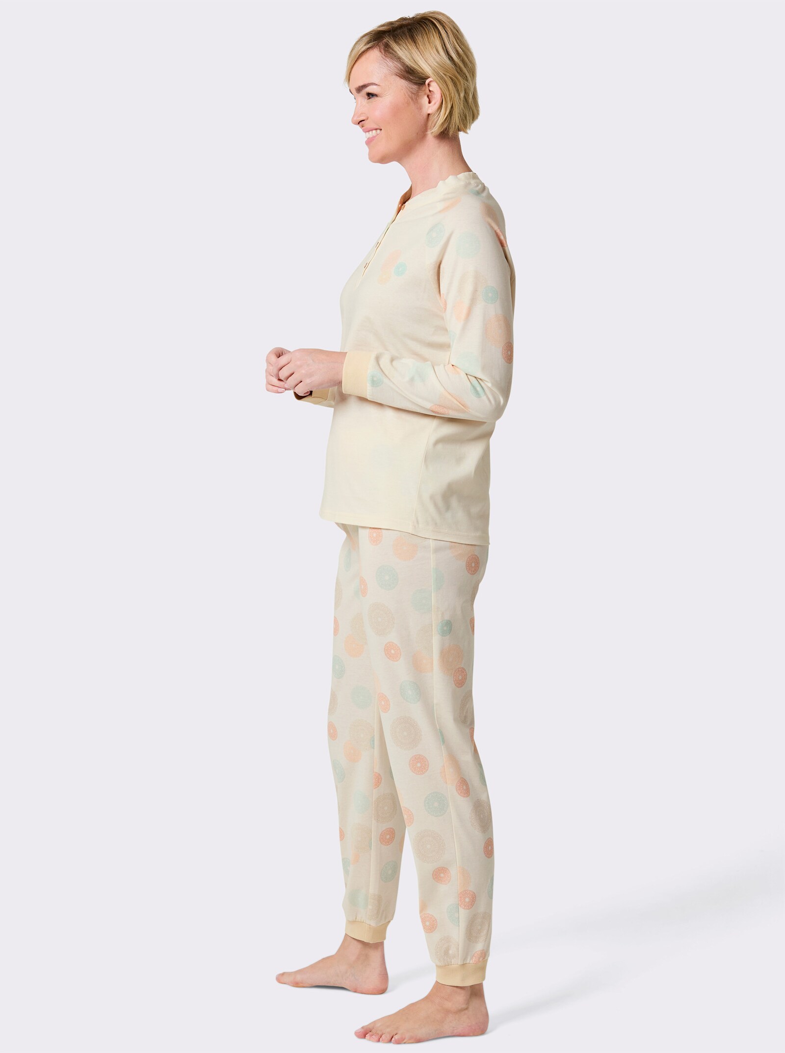 wäschepur Schlafanzug mit platziertem Druck - champagner-sand-bedruckt