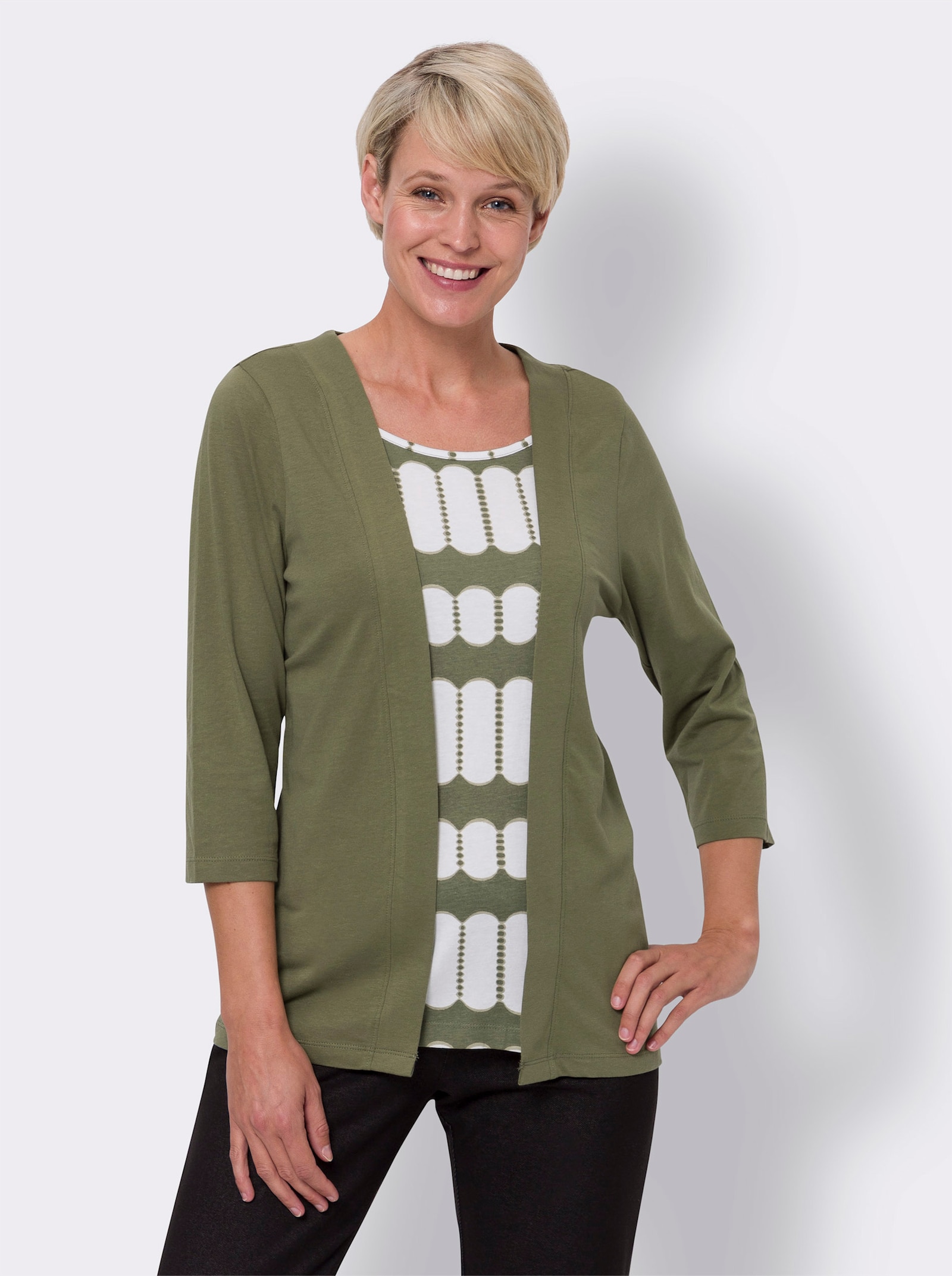 2-in-1-shirt met bedrukte inzet - kaki