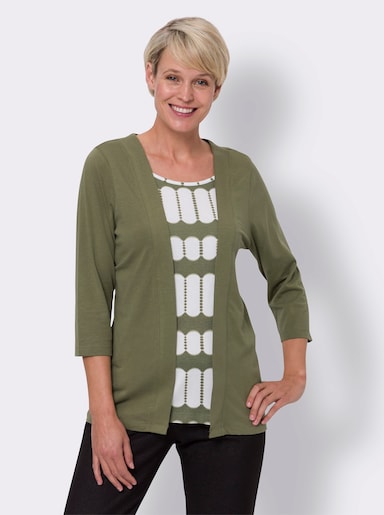 2-in-1-Shirt mit bedrucktem Einsatz - khaki