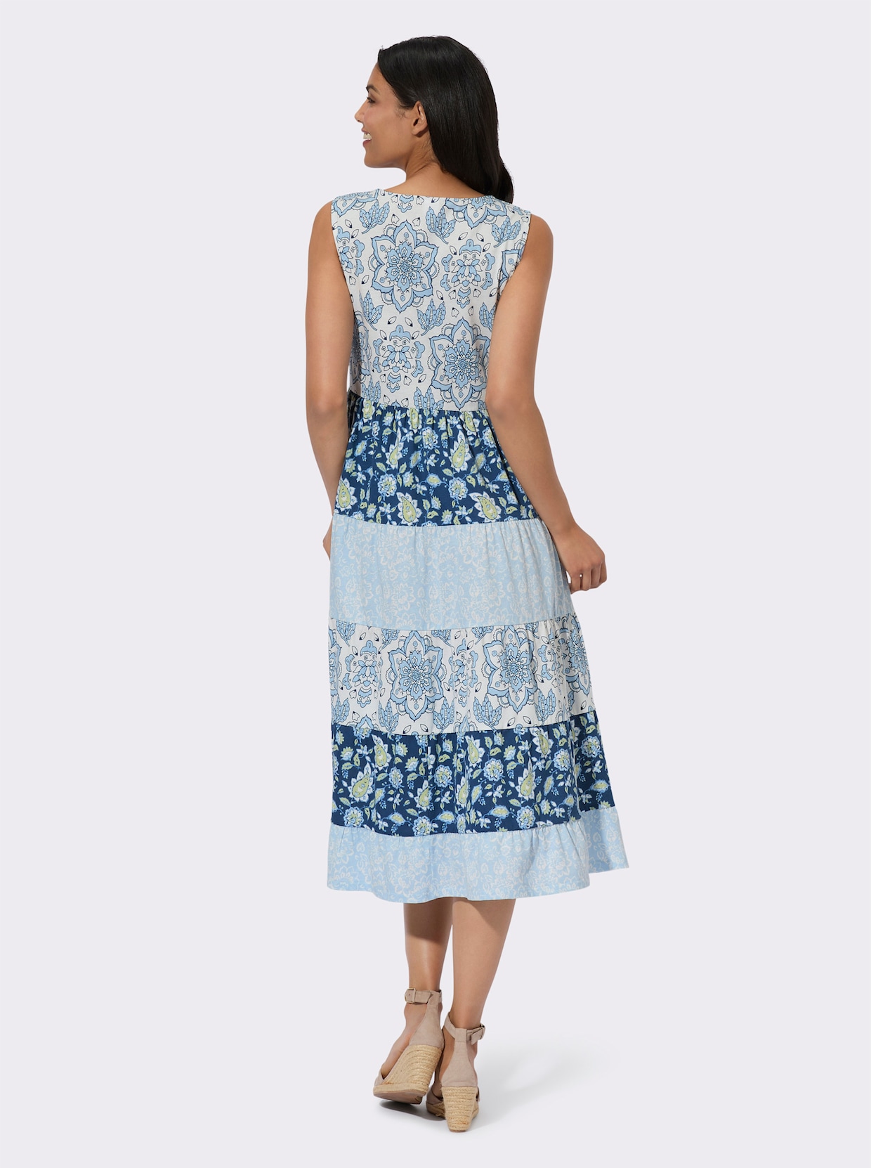 Jerseykleid - mittelblau-eisblau-bedruckt