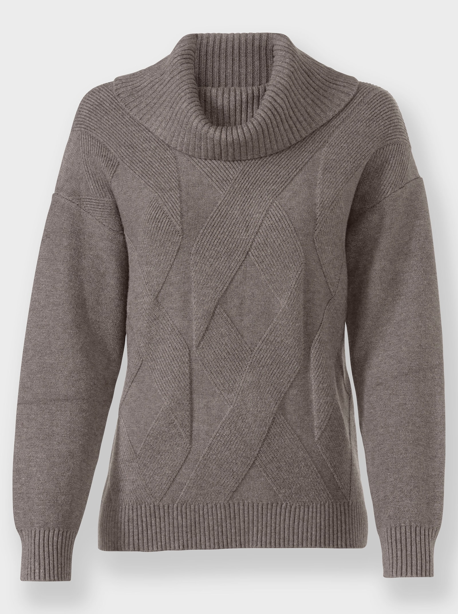heine Colpullover met kabelpatroon - donkertaupe gemêleerd