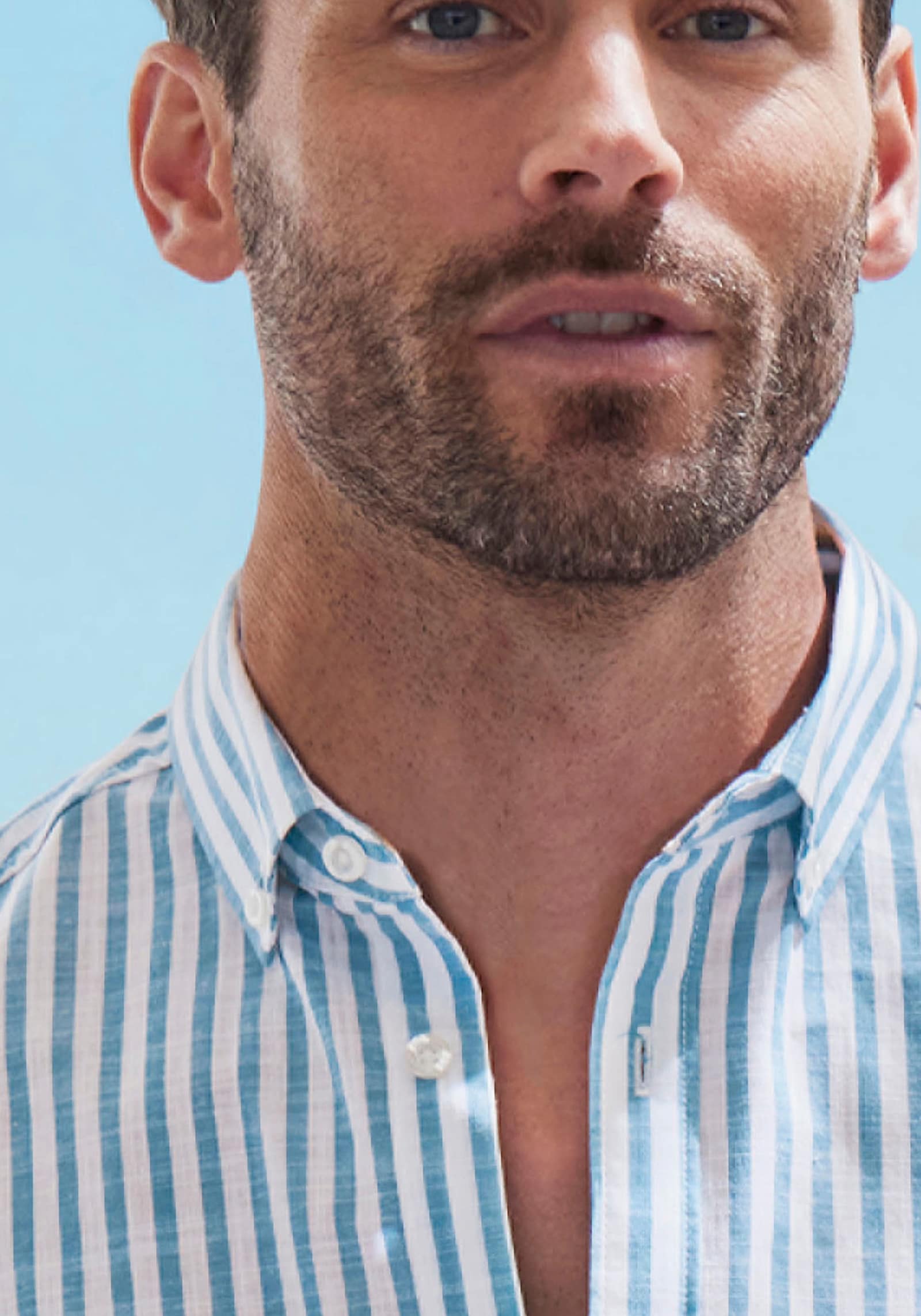 John Devin Kurzarmhemd - blau-gestreift