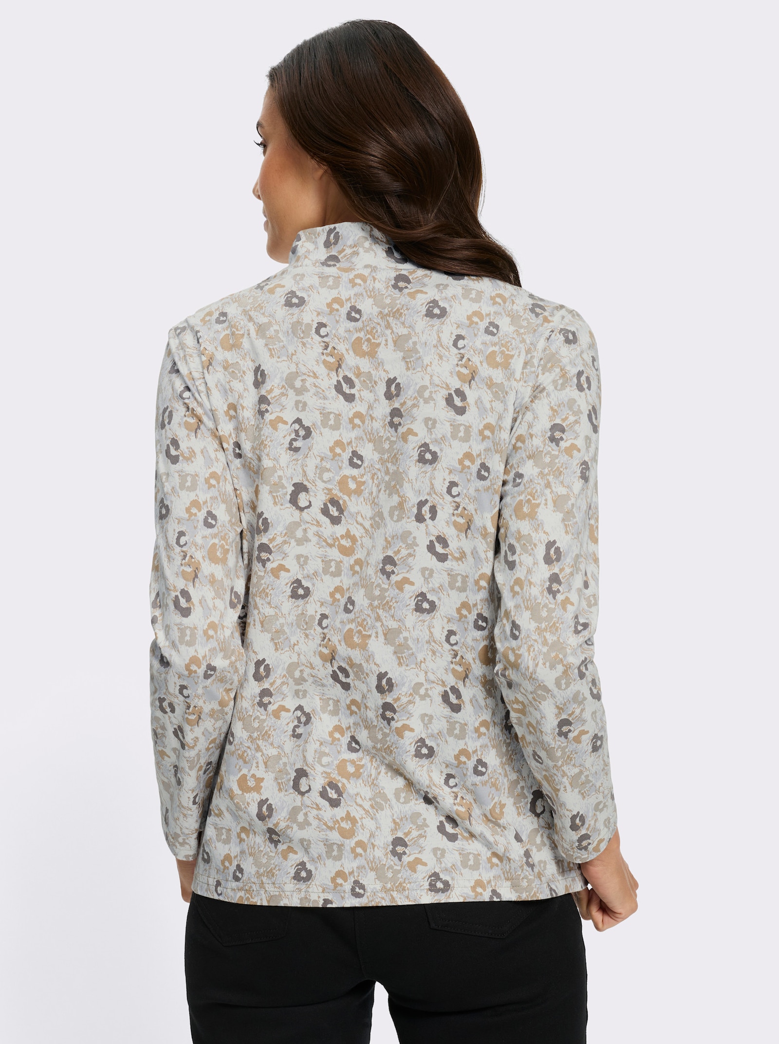 Stehkragenshirt - ecru-sesam-bedruckt