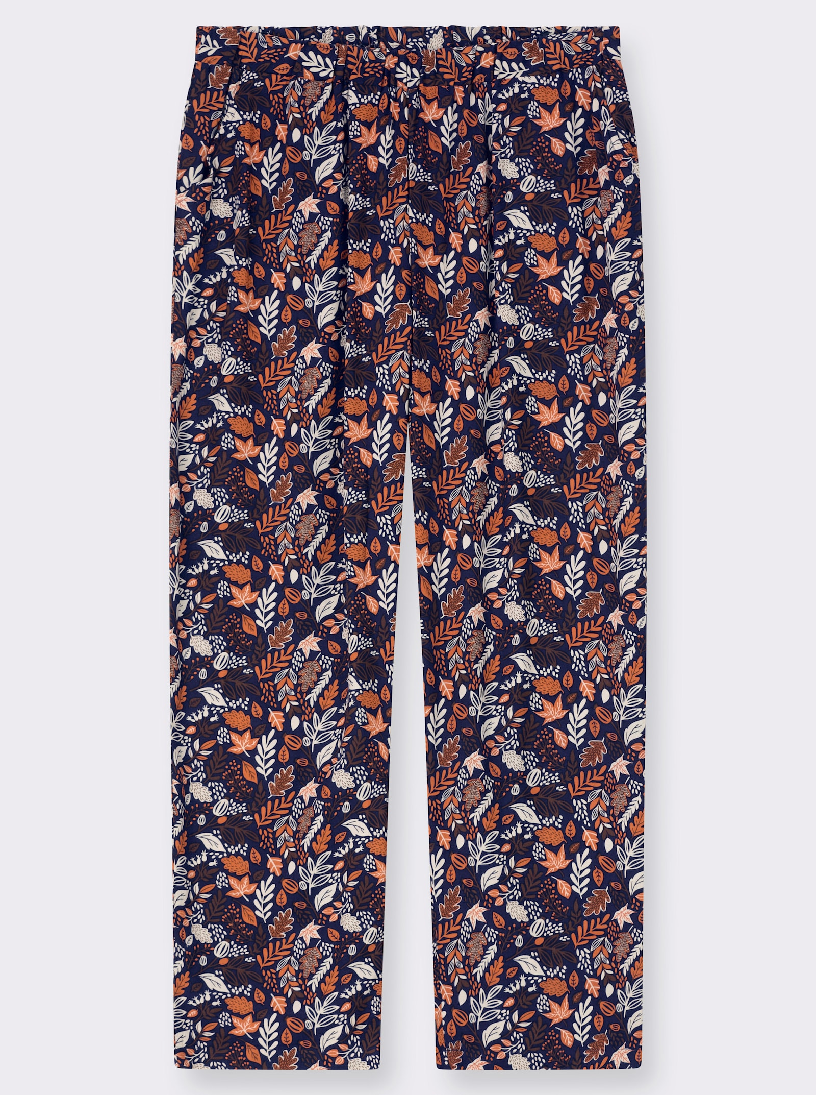 Schlupfhose mit Blätter-Druck - marine-papaya-bedruckt