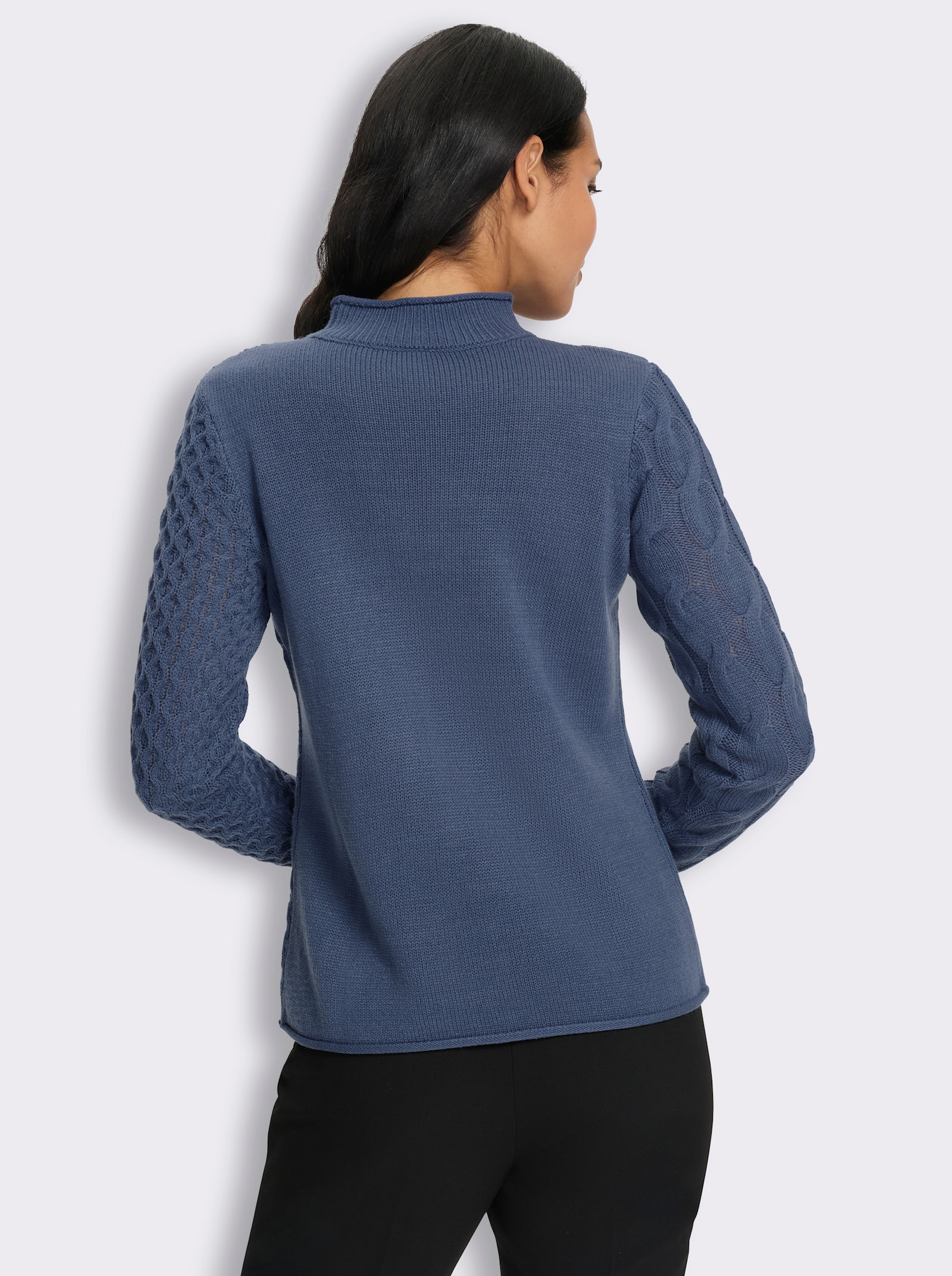 Stehkragenpullover mit Mustermix - rauchblau