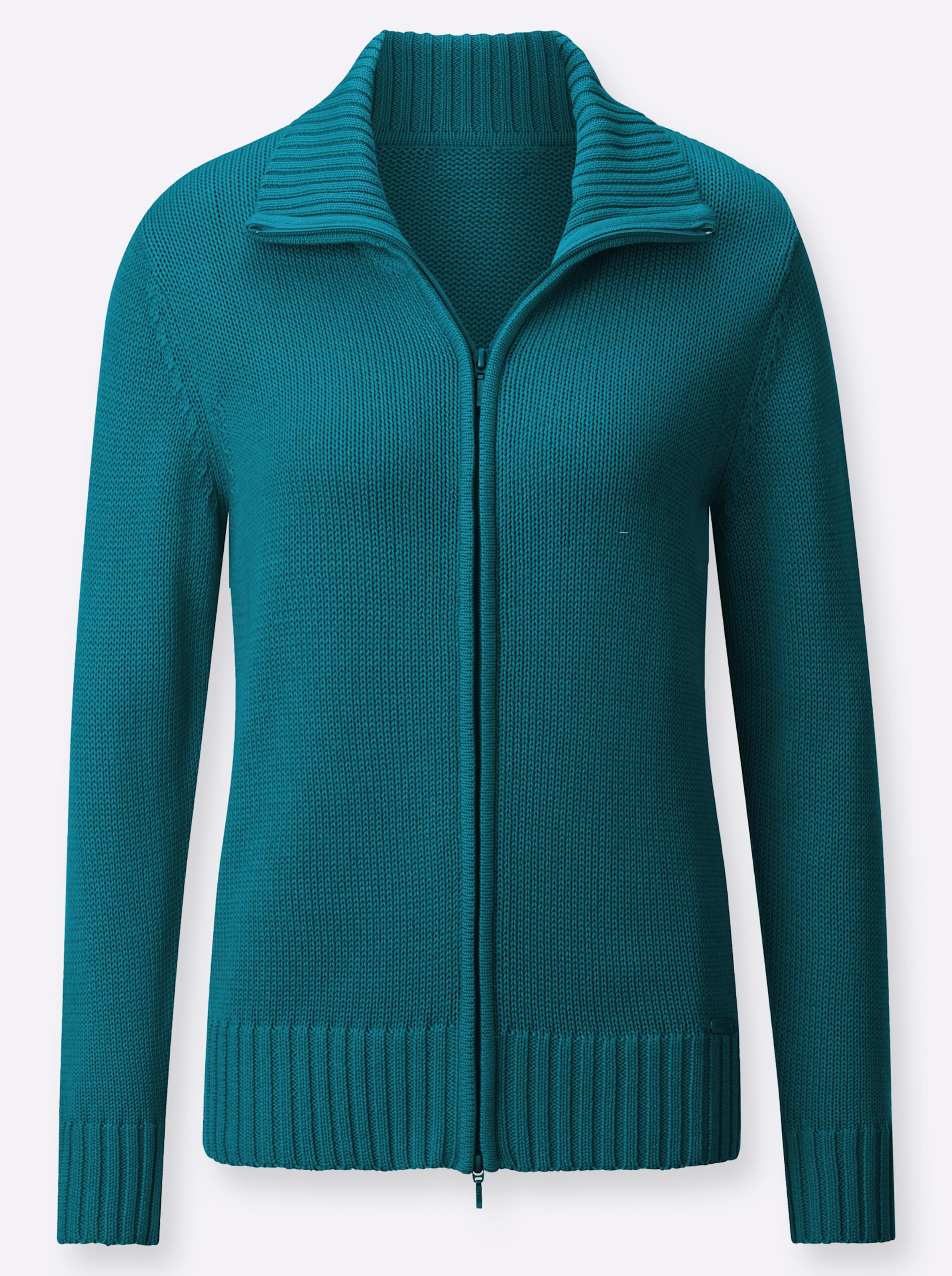 Casual Looks Damen Blau Strickjacke Gr. 52, (Petrol), 50% Baumwolle, 50% Polyacryl, Unifarben, Figurumspielend, Strickjacken Strickjacke - Bild 3