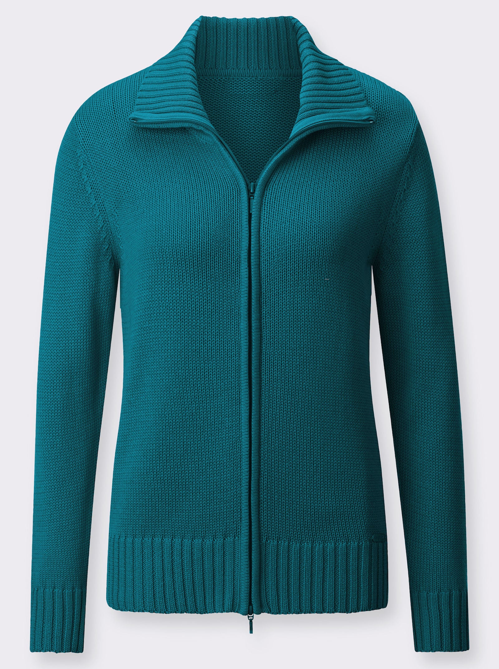 Strickjacke mit 2-Wege-Reißverschluss - petrol