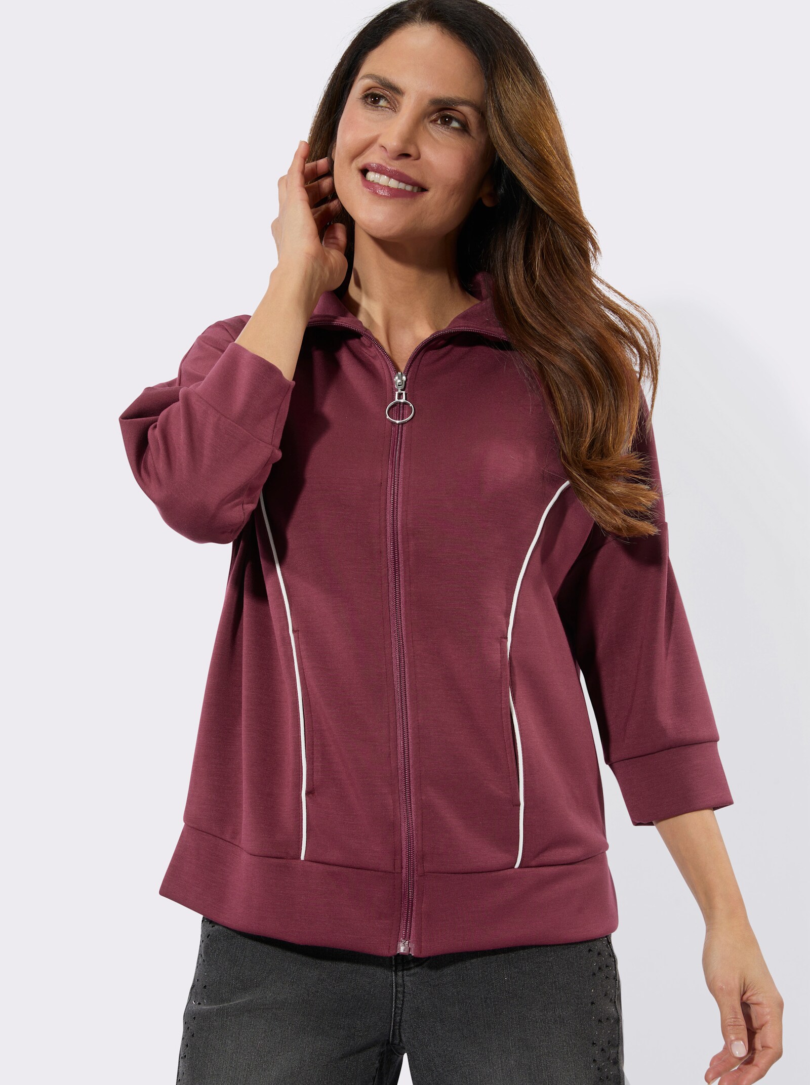 Sweatjacke mit 3/4-Ärmeln - bordeaux