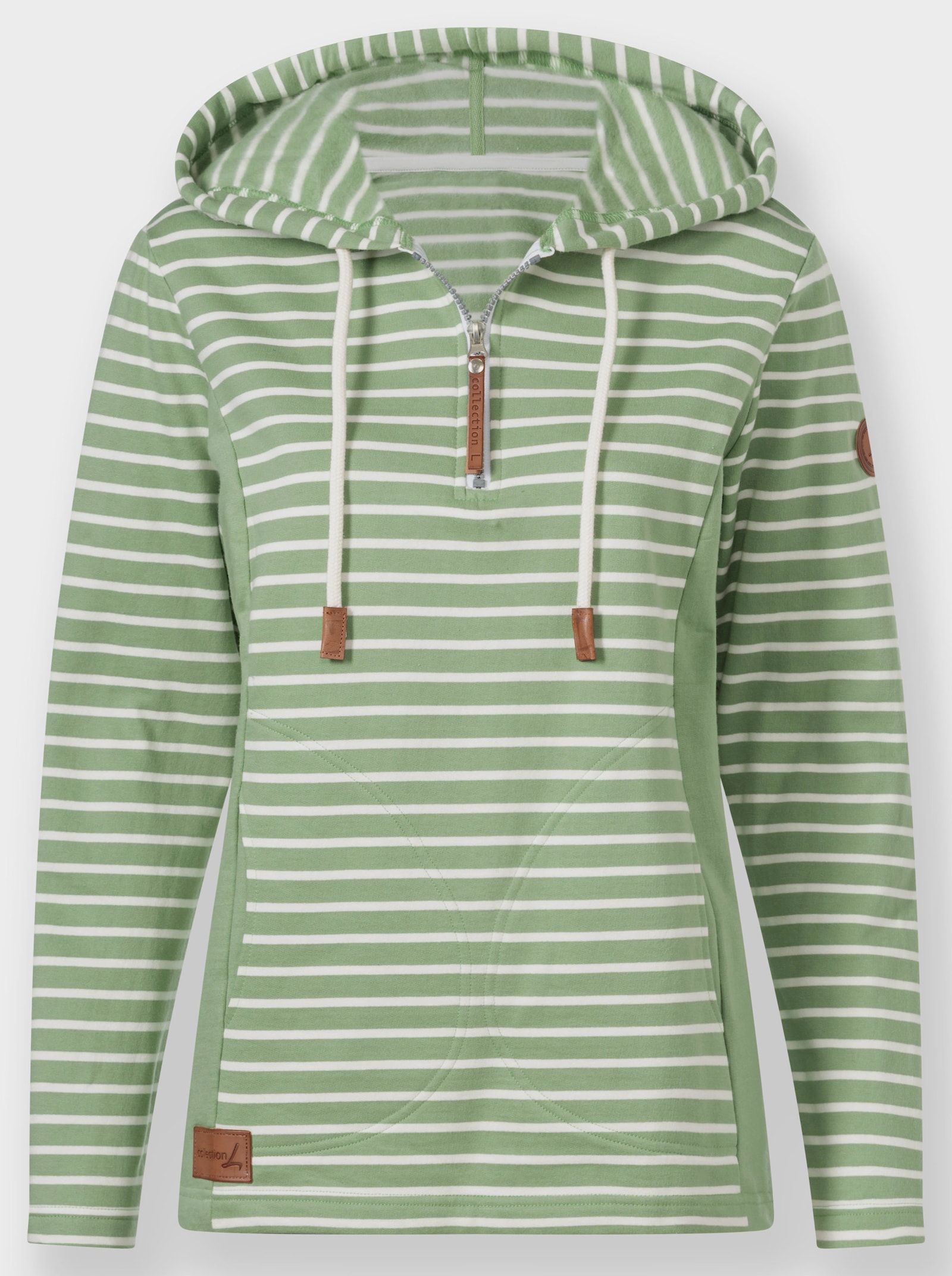 Kapuzensweatshirt mit 2 Nahttaschen - eucalyptus-ecru-geringelt
