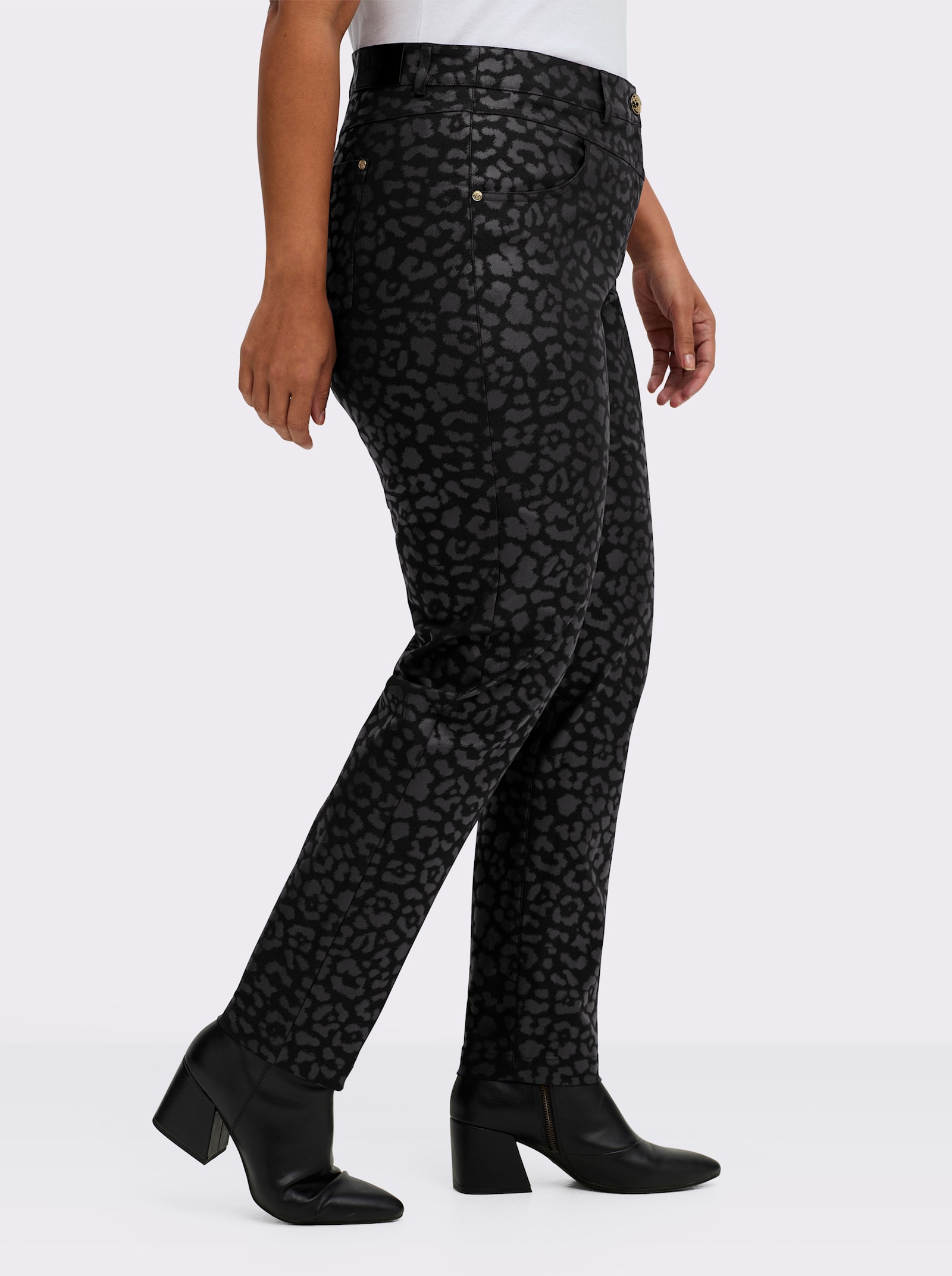 sheego Bengalinhose mit beschichtetem Leo-Print - schwarz-bedruckt