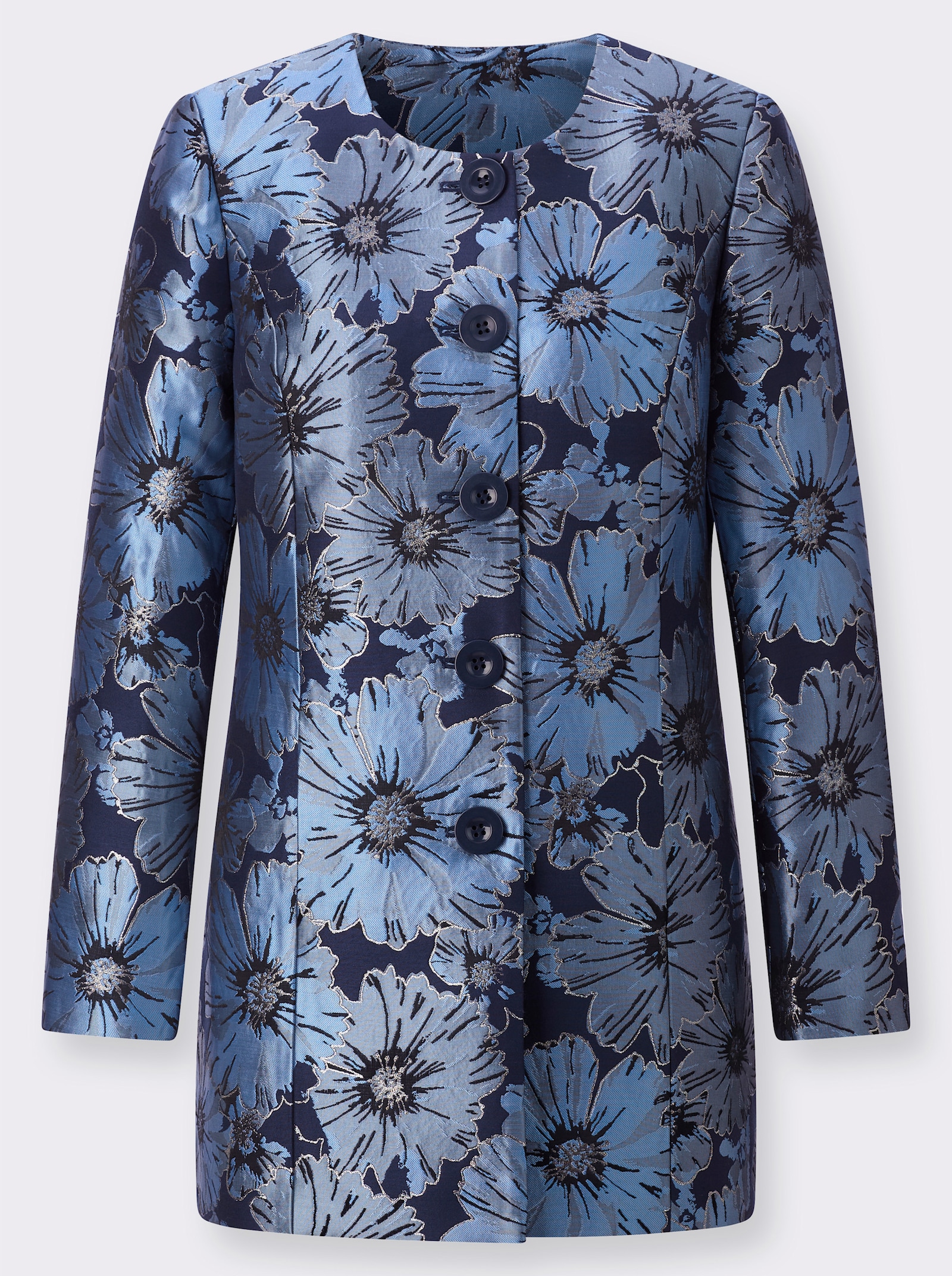 Longblazer in Blüten-Jacquardmuster - marine-bleu-gemustert