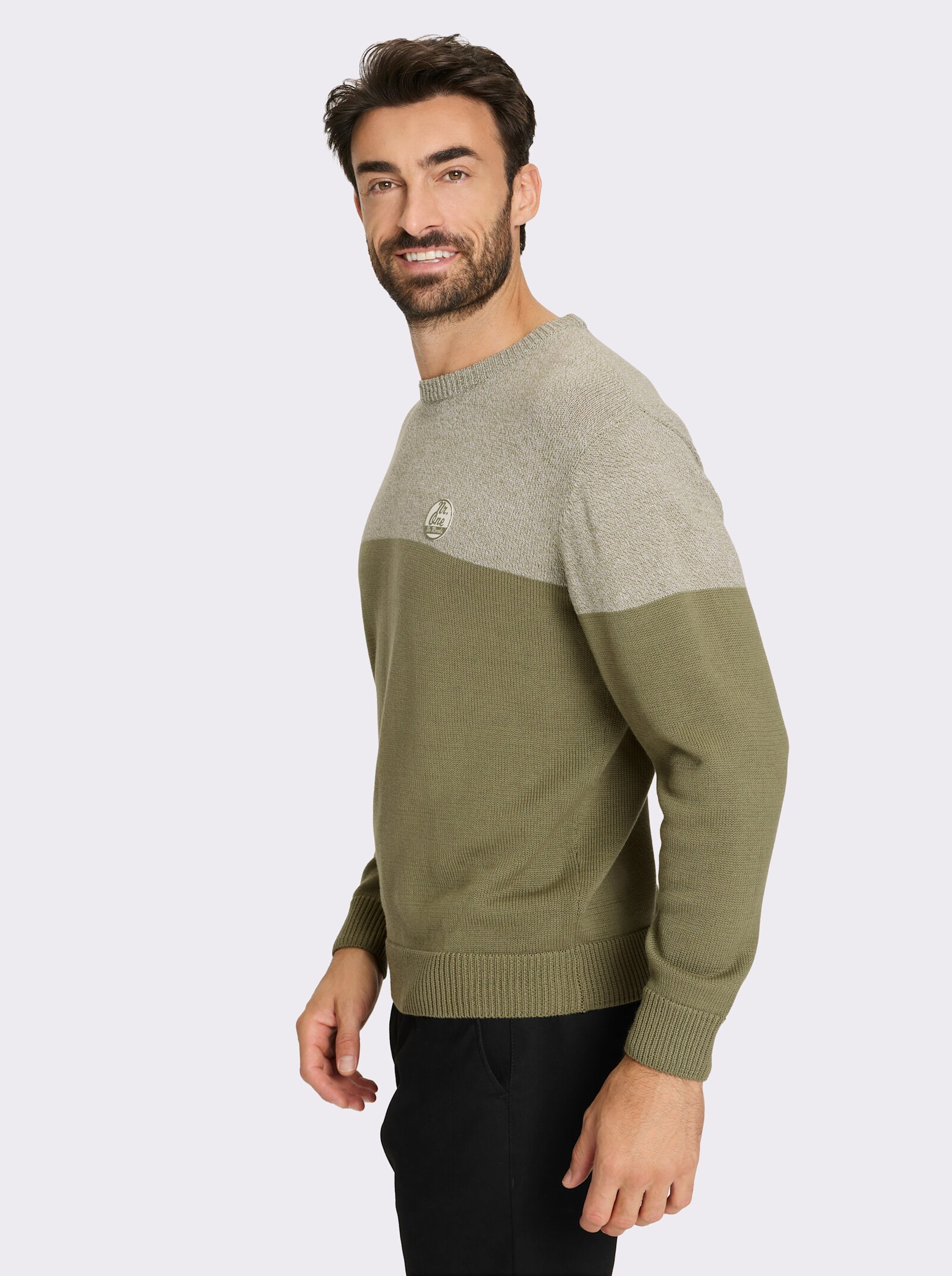 Catamaran Rundhalspullover mit Patch - khaki-meliert