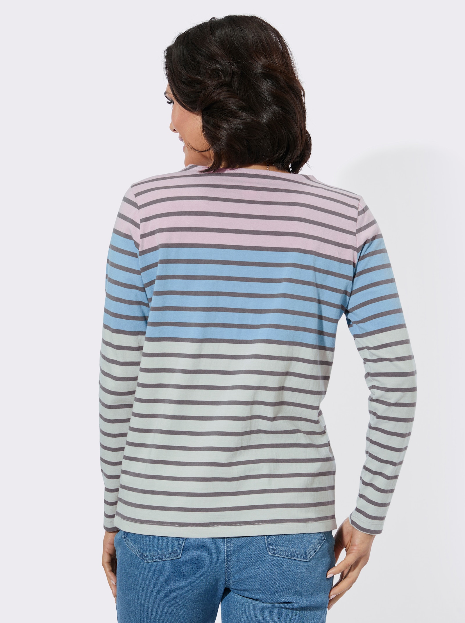 Langarmshirt im Ringel-Dessin - hellgrau-rosé-geringelt