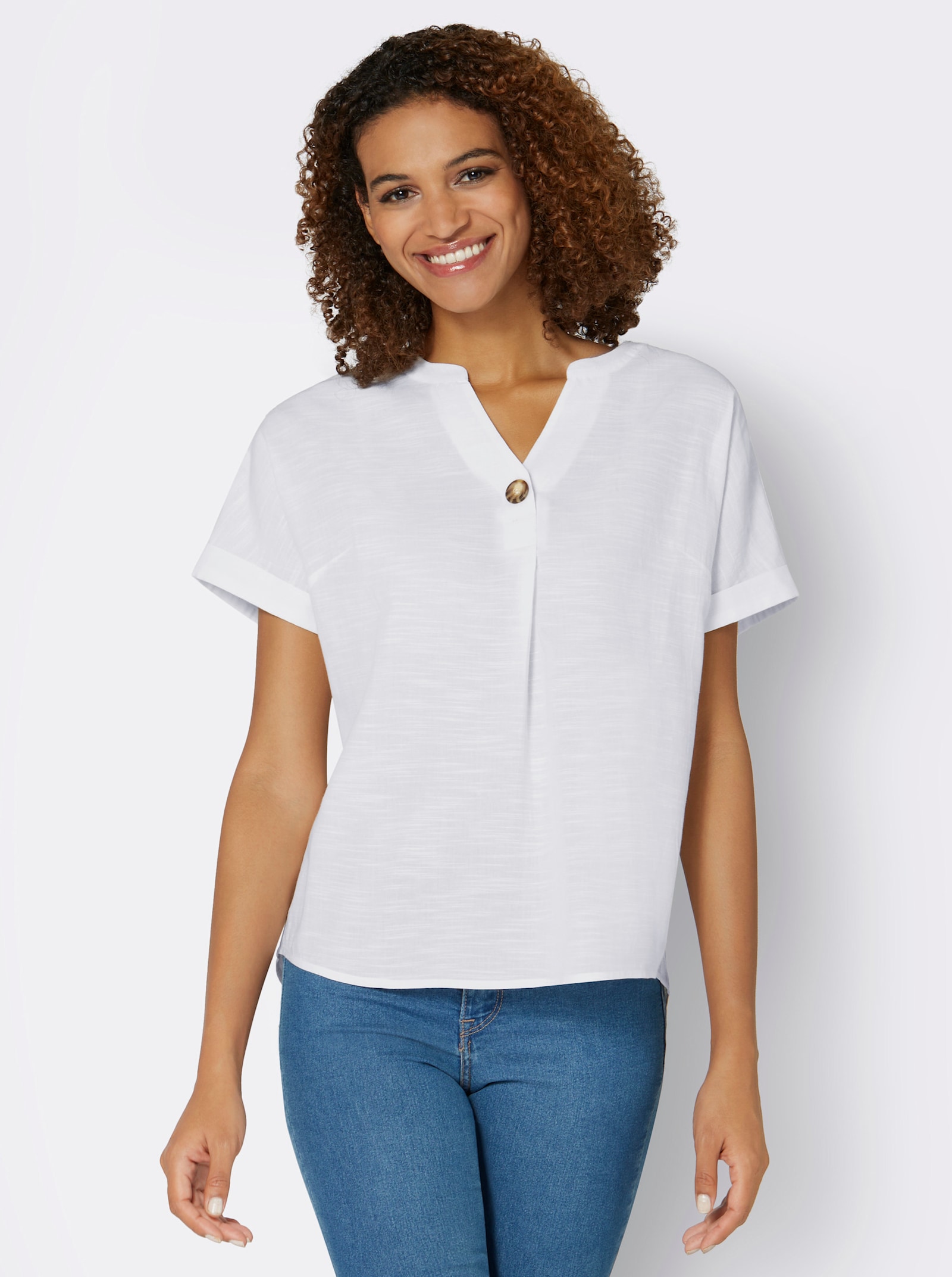 Schlupfbluse mit überschnittener Schulter - ecru