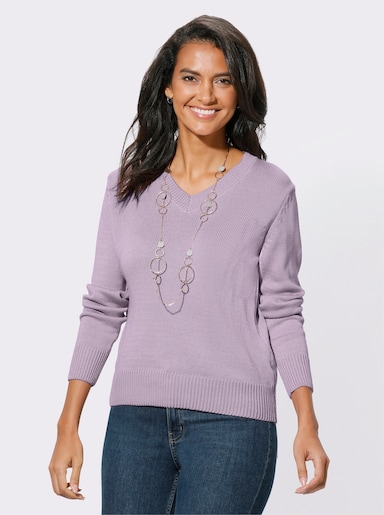 V-Ausschnitt-Pullover mit Baumwolle - flieder